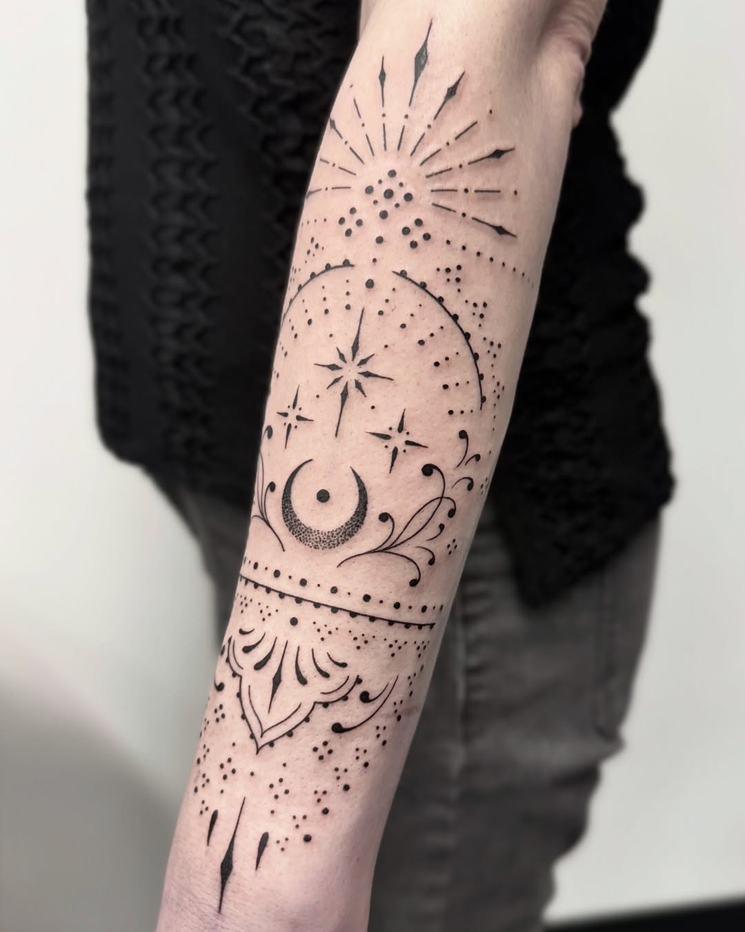Tattoo by @roseydeers — fine_line, dotwork