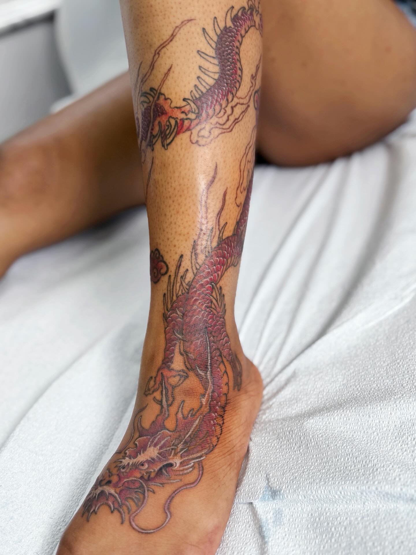 Dragon japanese irezumi tattoo on the calf by Jiang_Tattooer