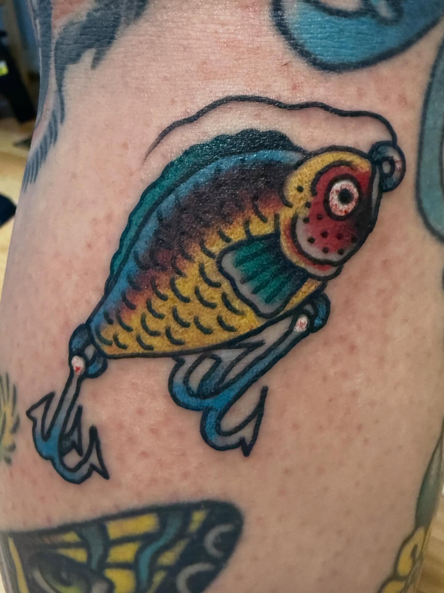 Lure American traditional tattoo on the forearm by Tony Beuke