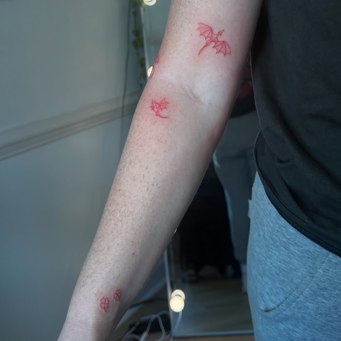 Dragon and paw prints dotwork tattoo on the forearm by JJ ₍ᐢ._.ᐢ₎♡, Ashland, Virginia