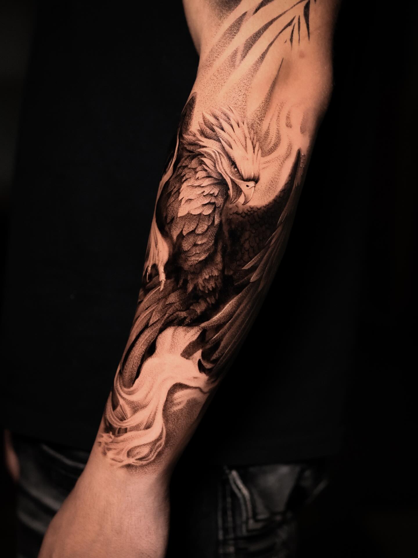 Eagle realism tattoo on the forearm by Nikita Grinenko, San Francisco