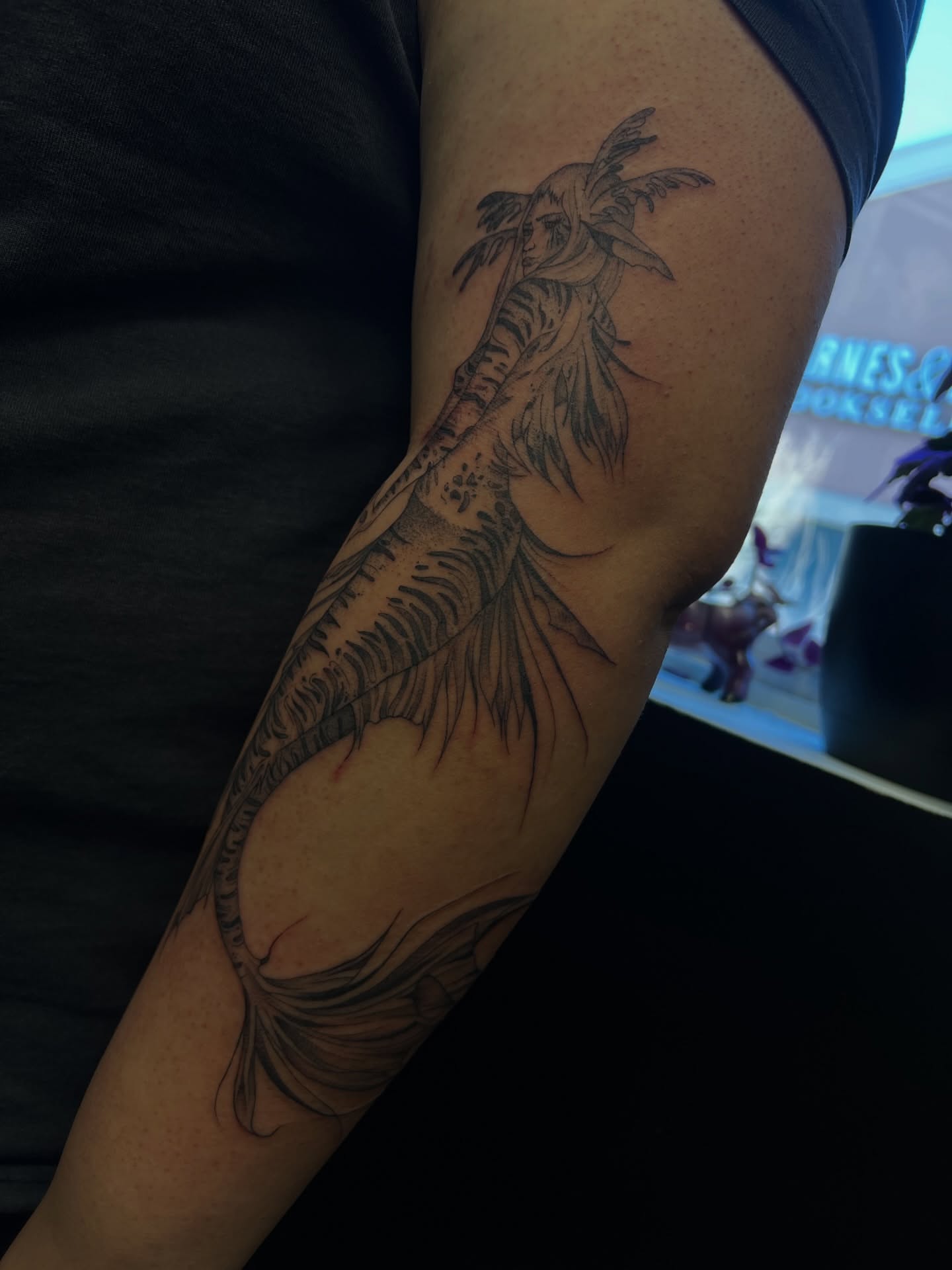 Palm tree black and grey tattoo on the forearm by ashlyn rene