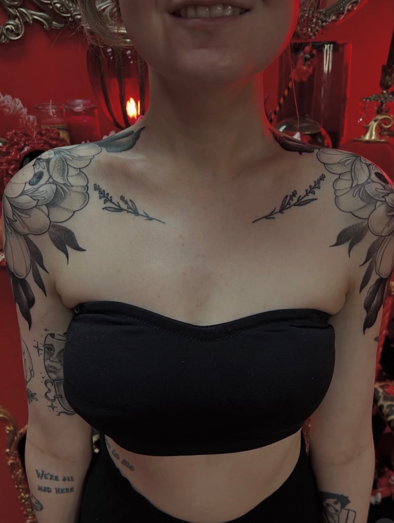 Floral black and grey tattoo on the chest by πΊπππππ π»πππππππ