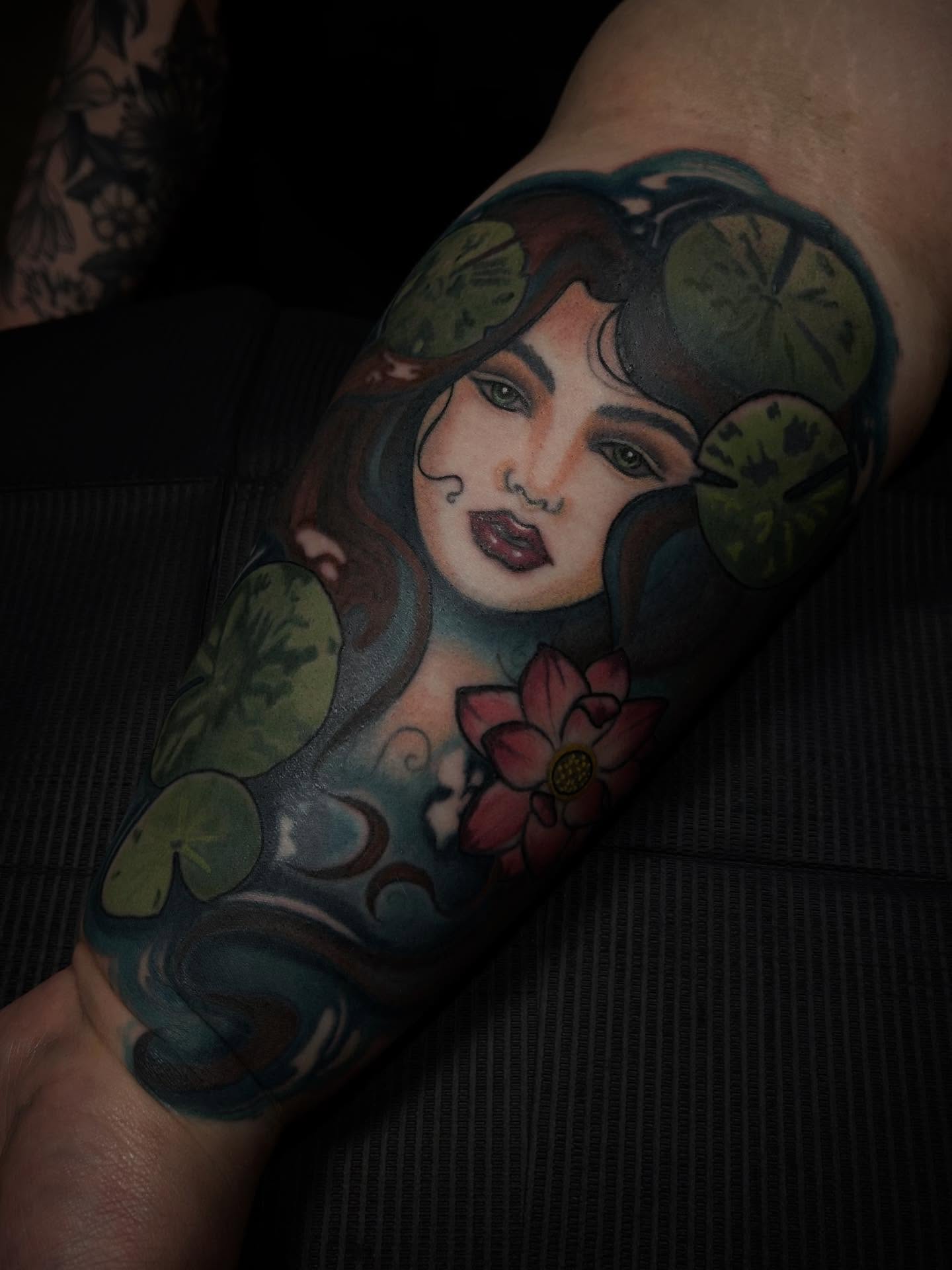 Woman with aviator goggles American traditional tattoo on the forearm by ꧁𝙺𝚊𝚛𝚒𝚗𝚊꧂, Grinnell, Iowa