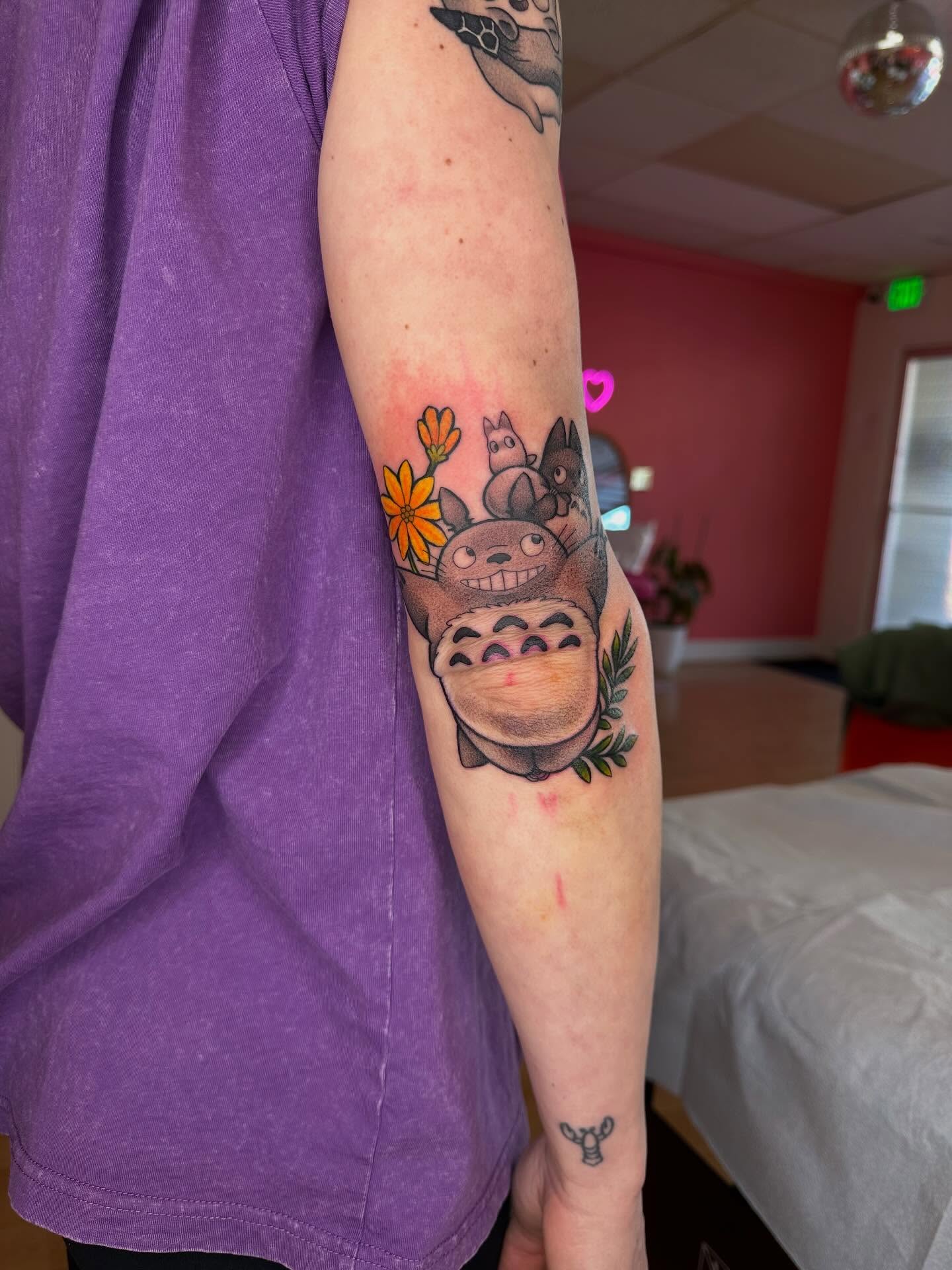 Totoro family anime tattoo on the forearm by ✨ Mandy Foster - Bremerton Tattoo Artist✨, Bremerton, Washington