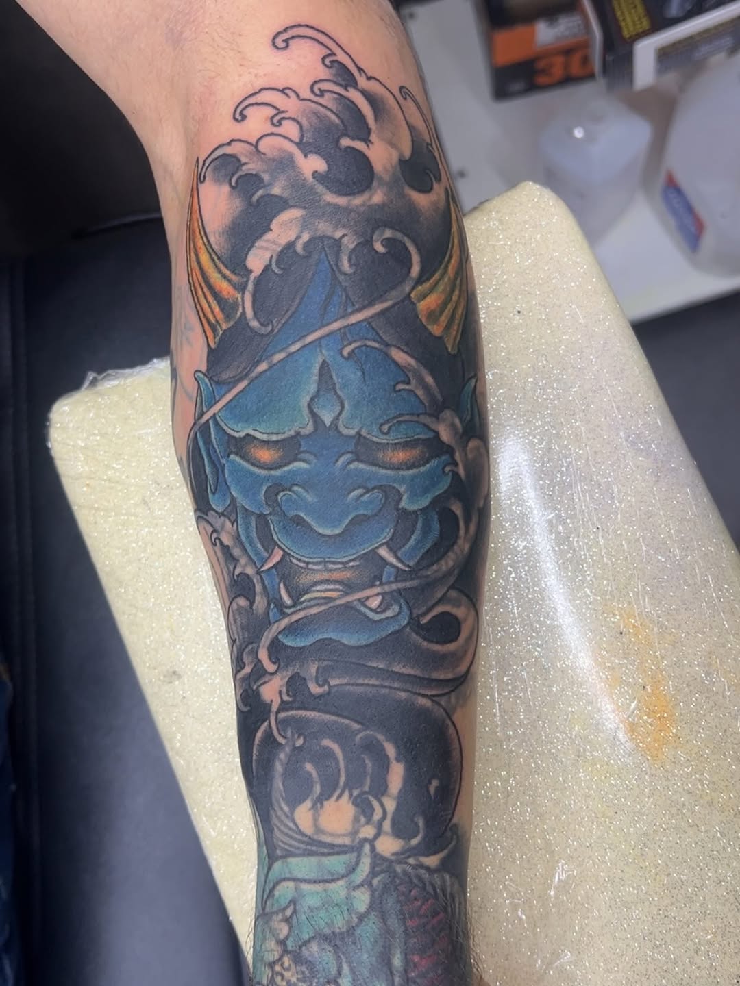 Tattoo by @8thelementtattoo — japanese_irezumi, black_and_grey