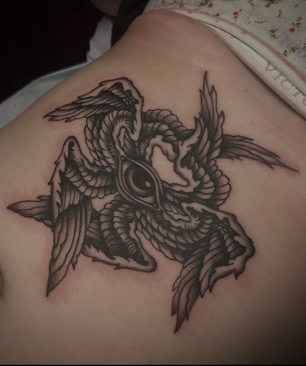 Phoenix black and grey tattoo on the shoulder by Kat McCoy Guidera, Nashville, Tennessee