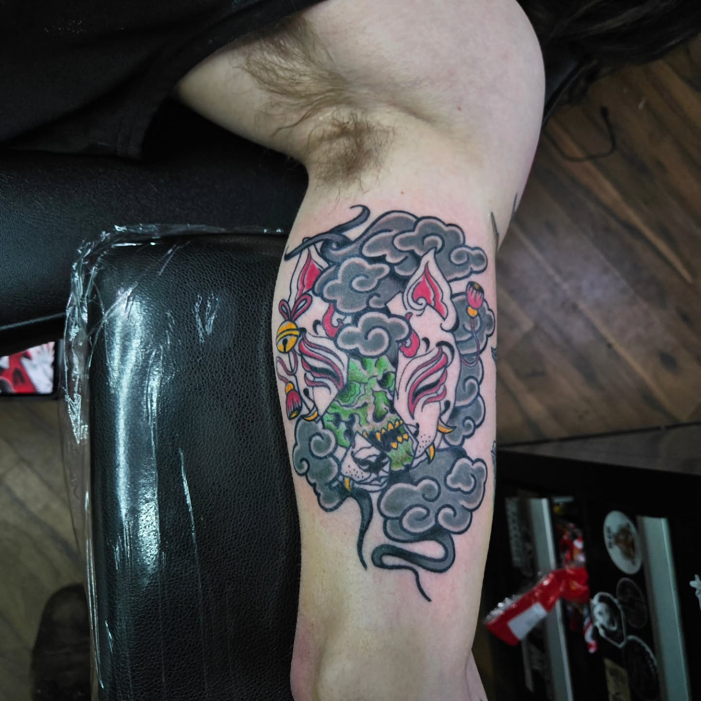 Japanese dragon American traditional tattoo on the forearm by Danny