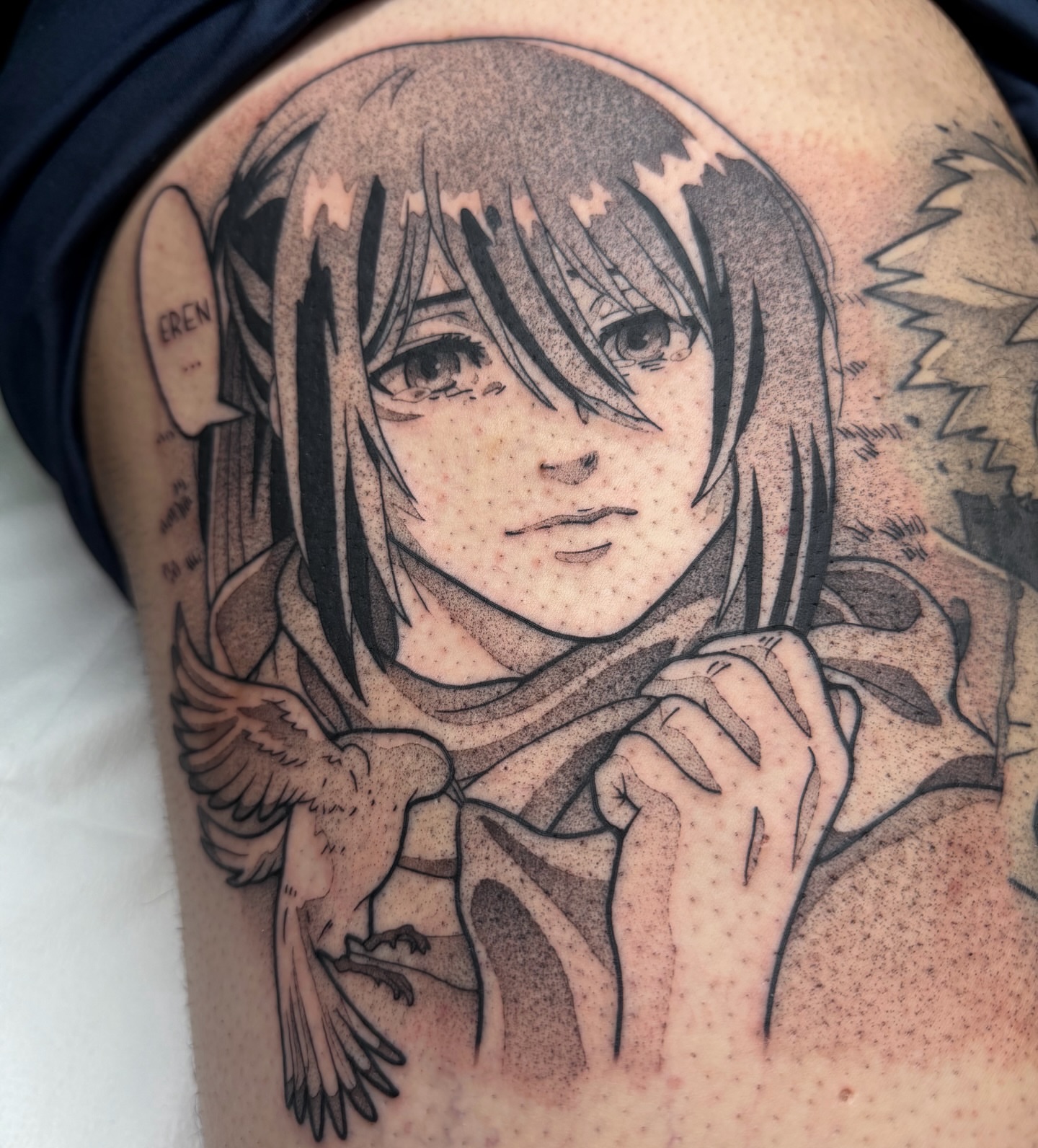 Tattoo by @z__tattoos — dotwork, anime