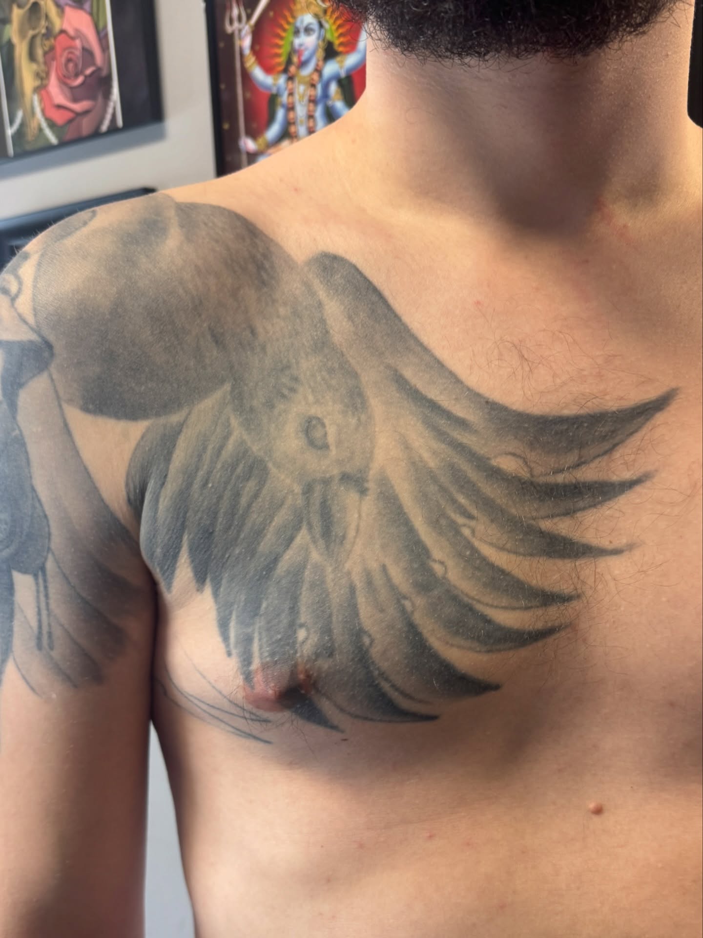 Wings black and grey tattoo on the chest by @mexcellent_tattoos