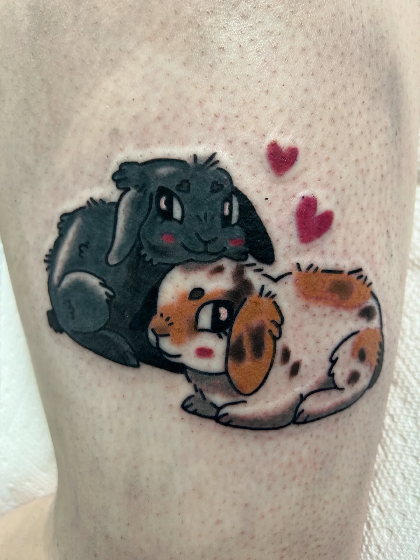 Rabbits dotwork tattoo on the forearm by Ollie