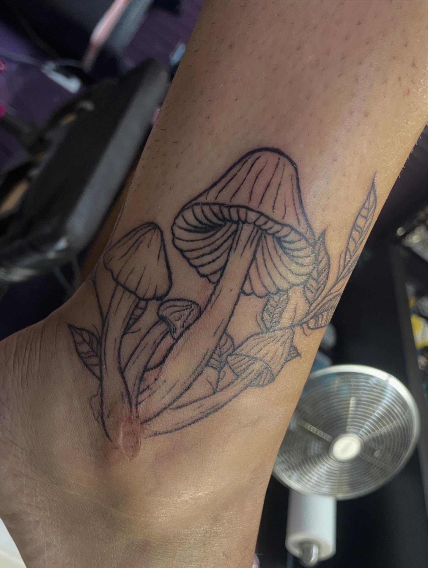 Mushroom black and grey tattoo on the forearm by 𓉸ྀི lola hoax tattoos𓉸ྀི