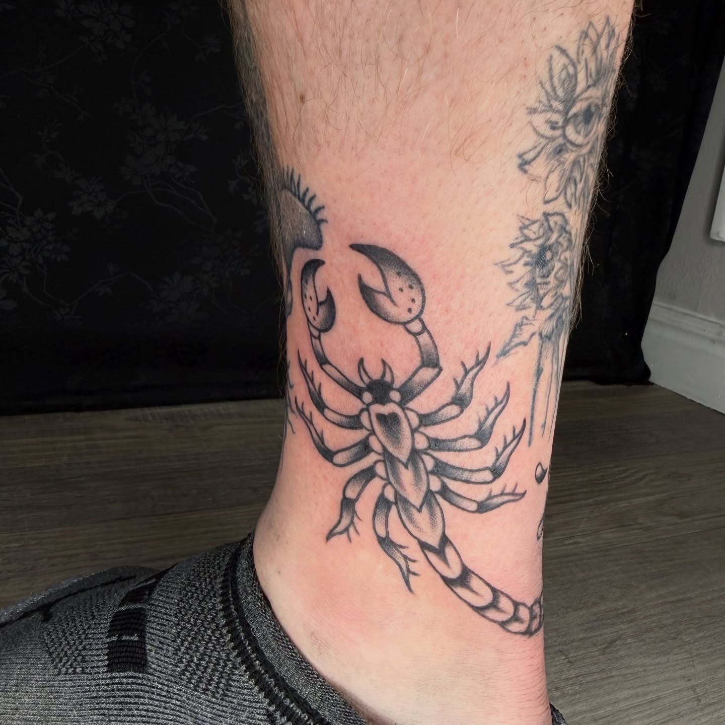Scorpion black and grey tattoo on the forearm by Kaysen