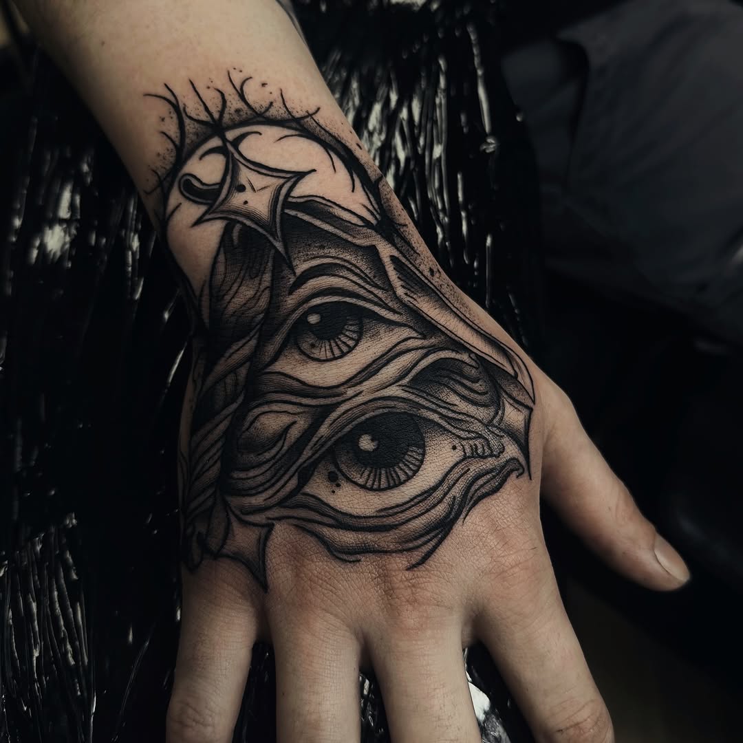 Surreal eyes dark art tattoo on the hand by 🌙Jose Maldonado🌙