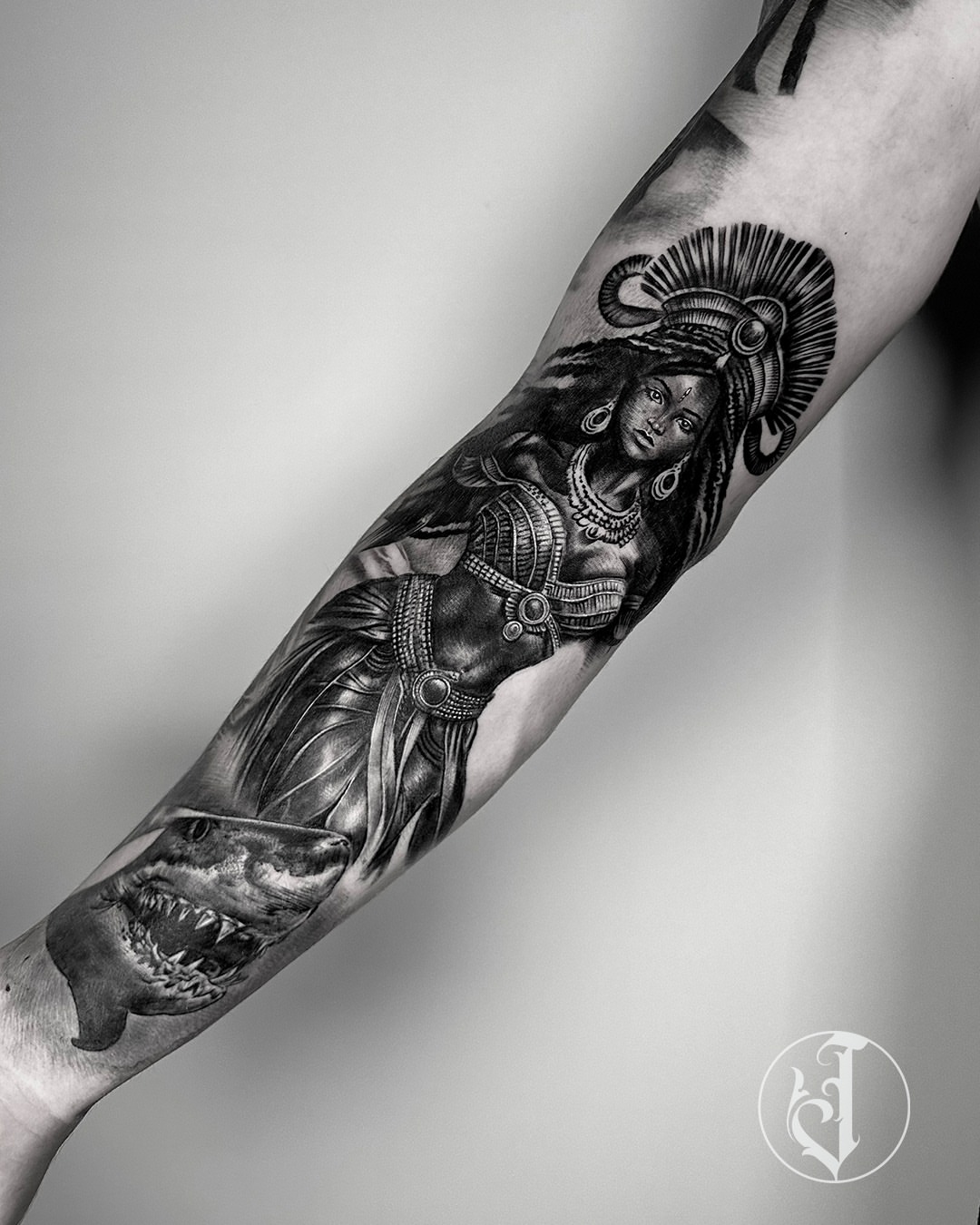 Indian warrior realism tattoo on the forearm by Tattoos By Josh