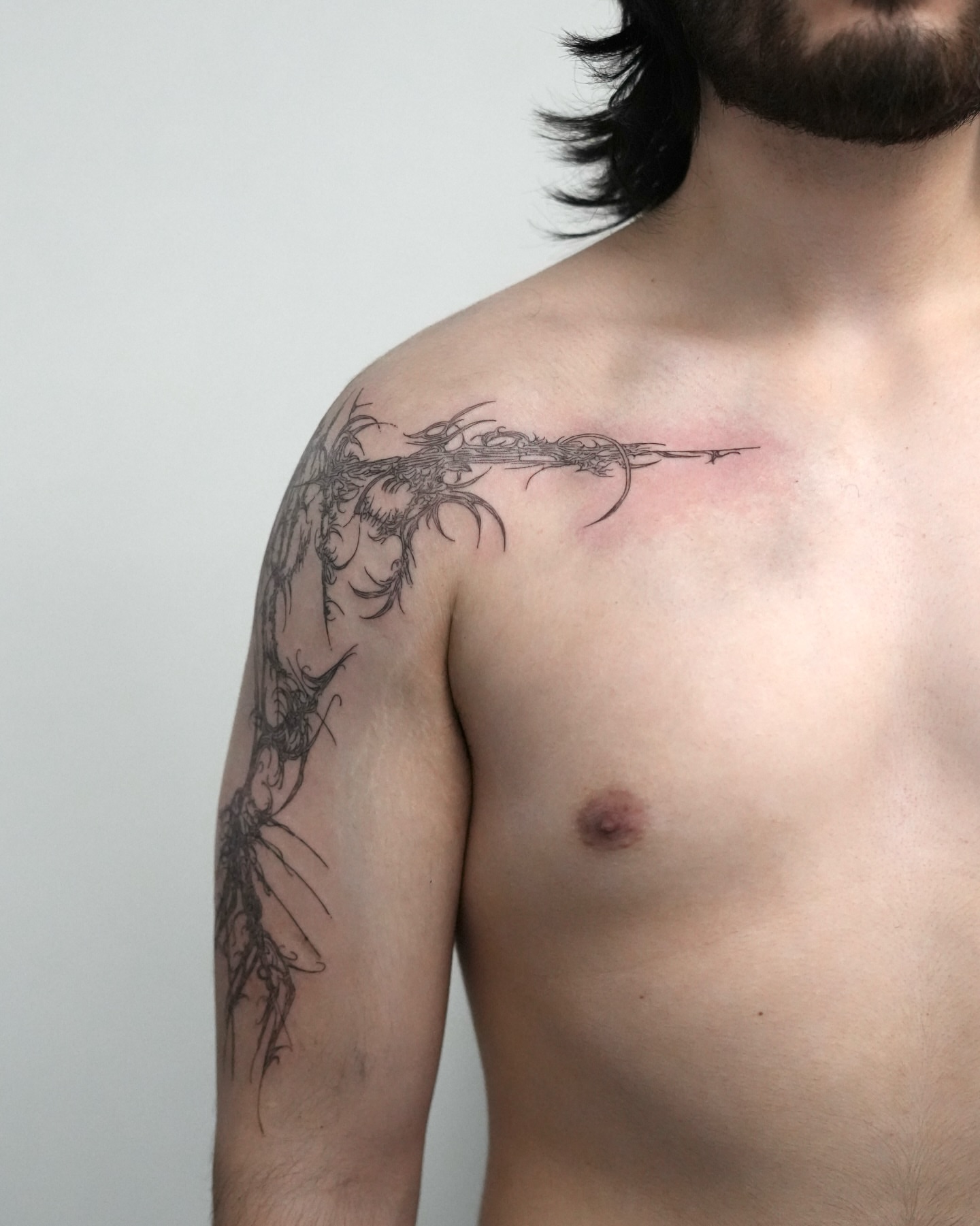 Dragon black and grey tattoo on the shoulder by alyssa ⋆₊ ♱