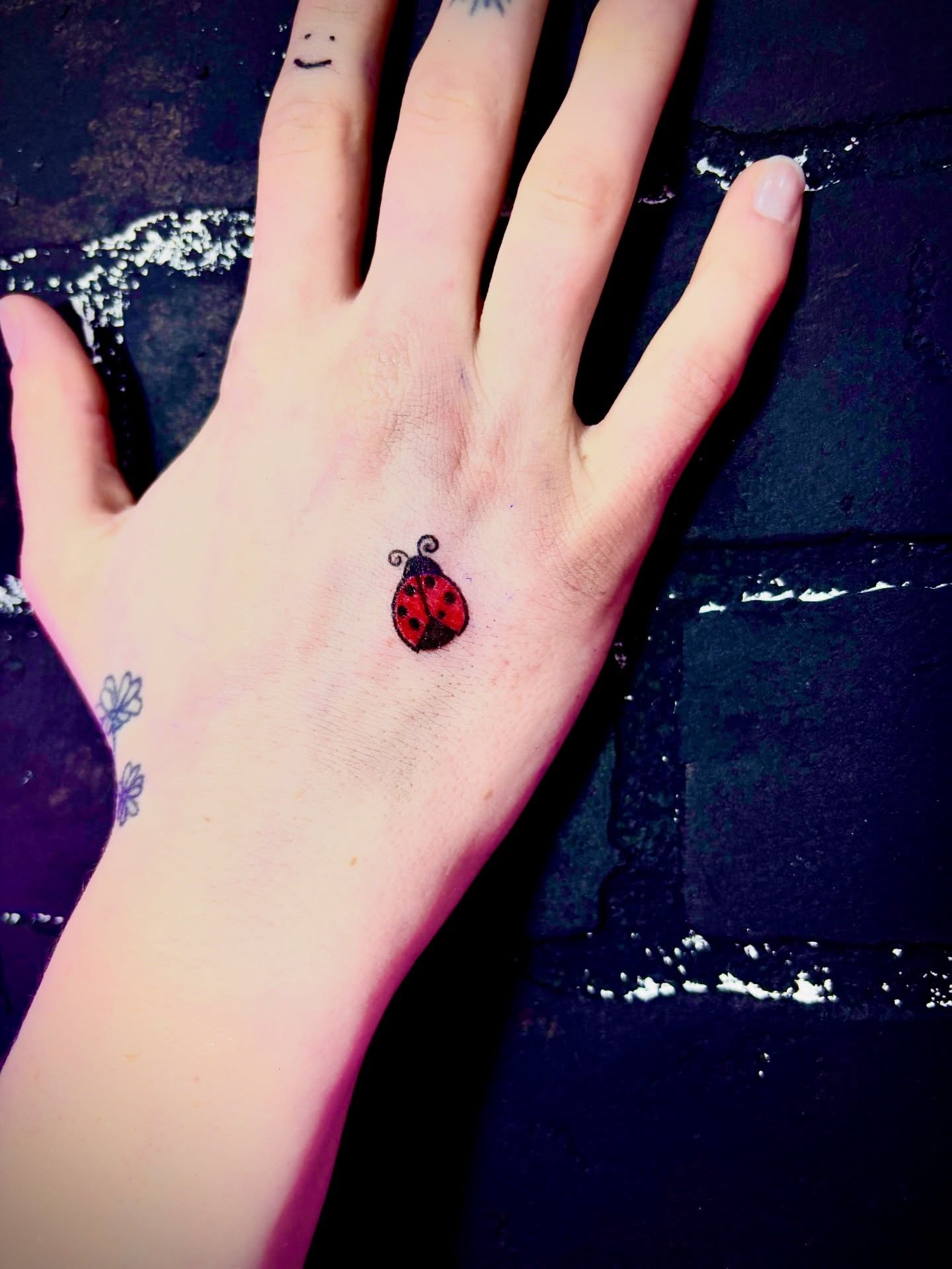 Ladybug dotwork tattoo on the hand by Tessahwessah 🧞‍♀️
