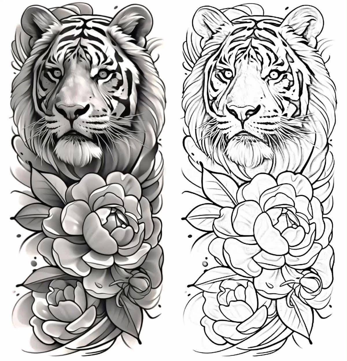 Tiger and flowers realism tattoo on the forearm by Oscar Saldaña