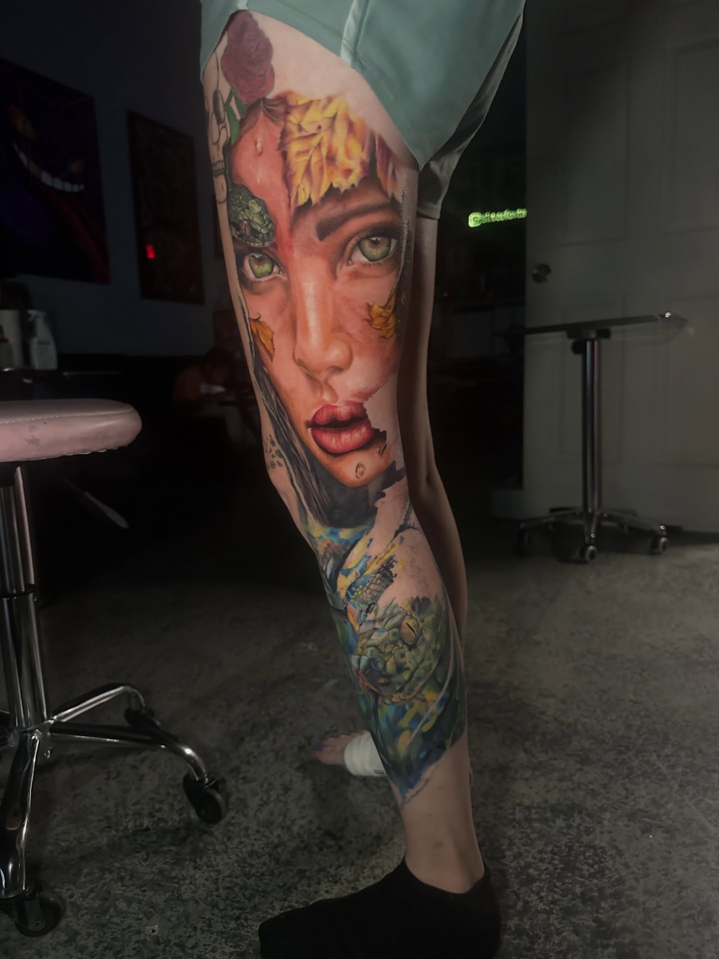 Woman's face realism tattoo on the forearm by Elizabeth’s Eclectic Tattoos