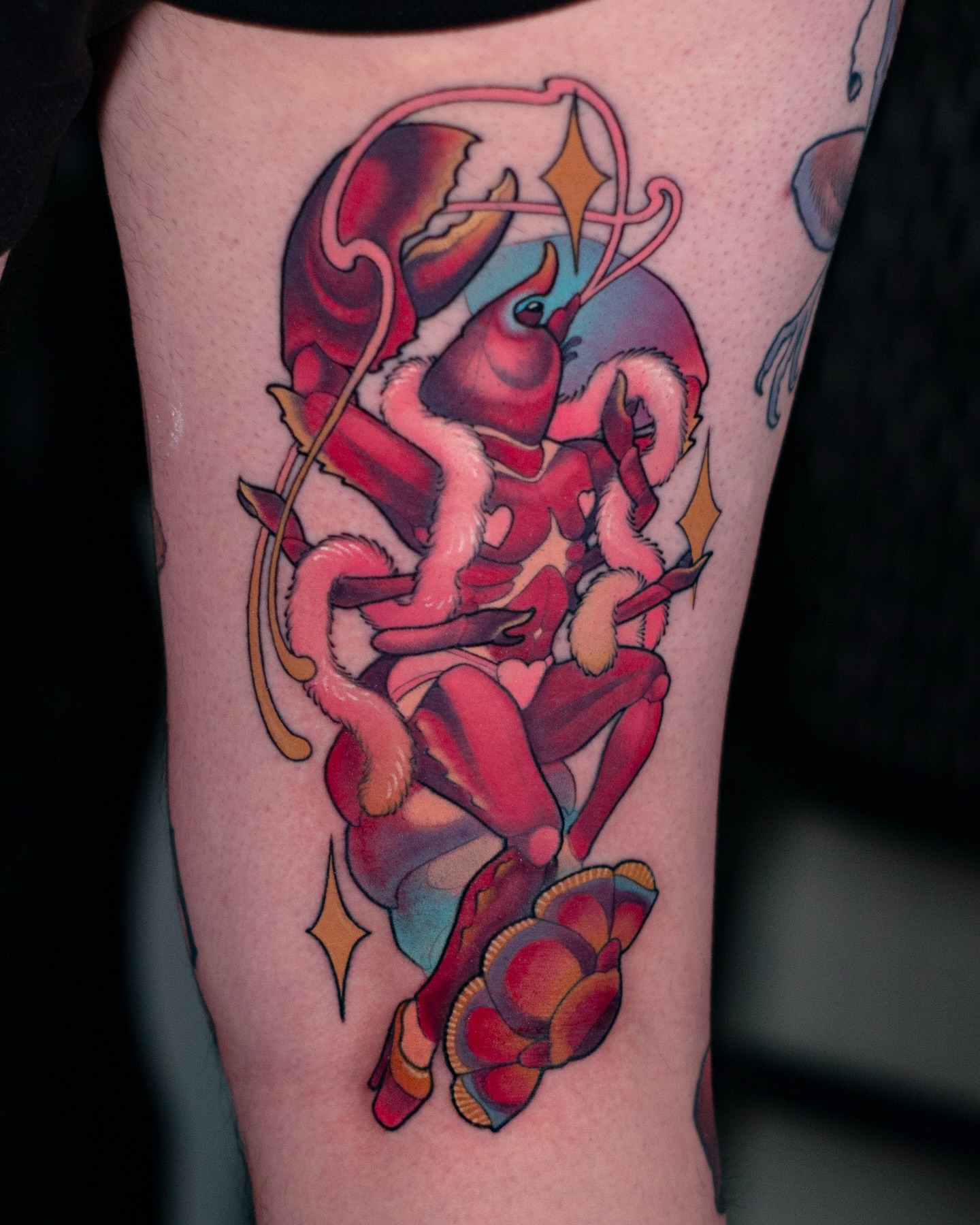 Astronaut new school tattoo on the thigh by Hannah Steele