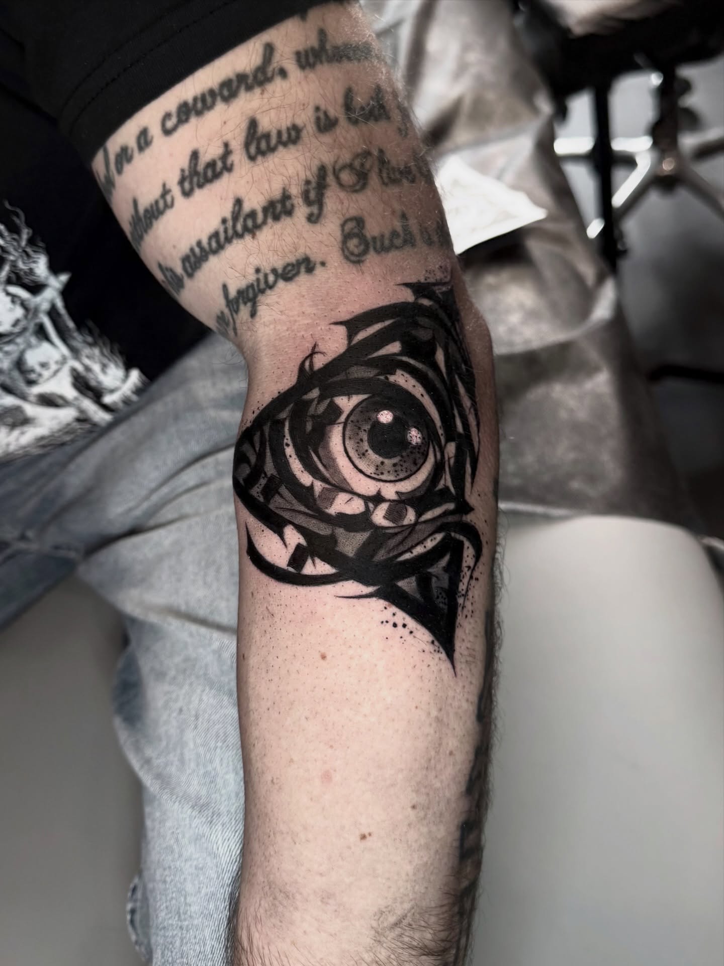 Eye dotwork tattoo on the forearm by Wiser Oner- Salt Lake City Tattoo Artist, Salt Lake City, Utah