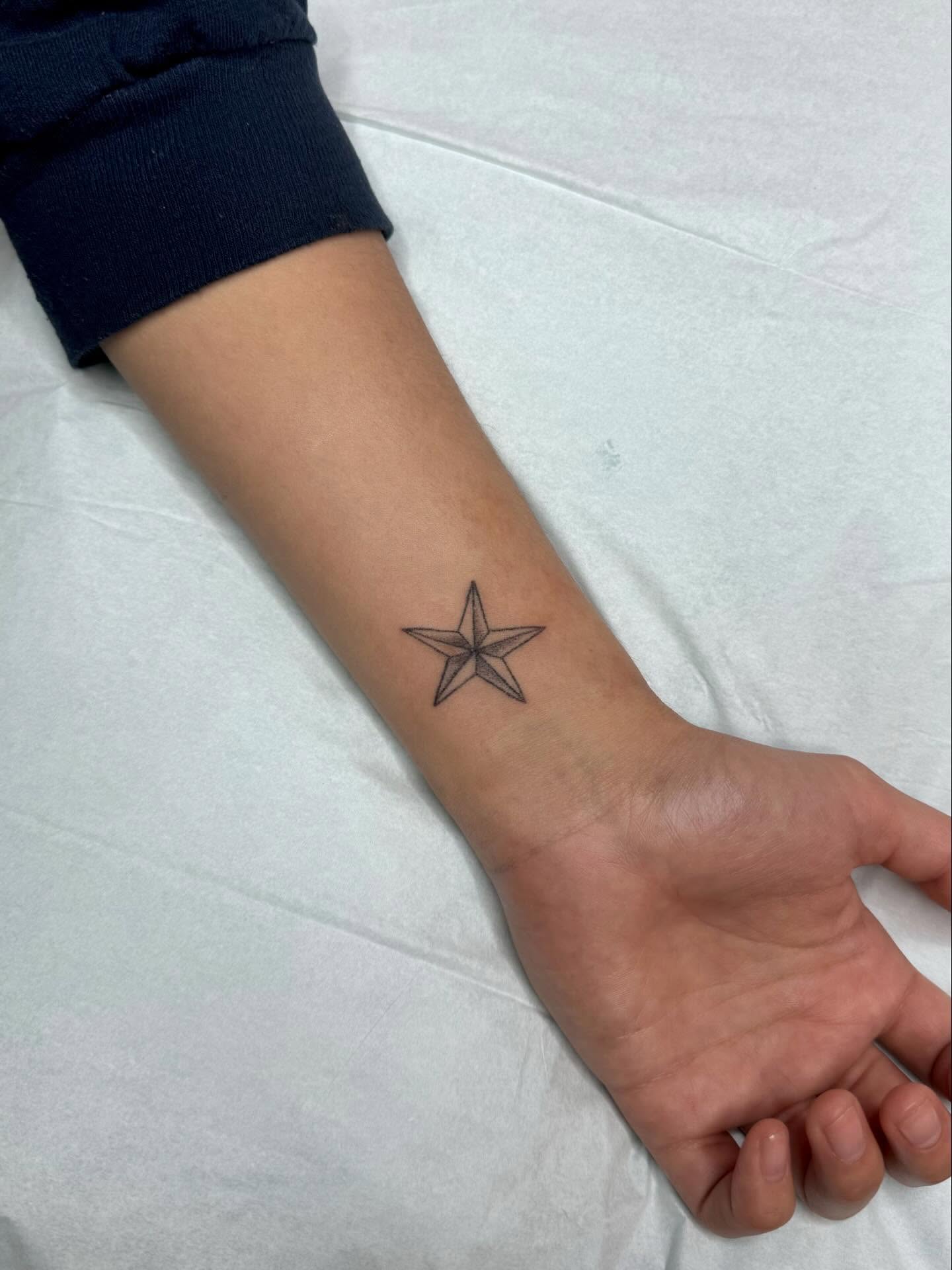 Star geometric tattoo on the forearm by πΏππΌππ πππππππ