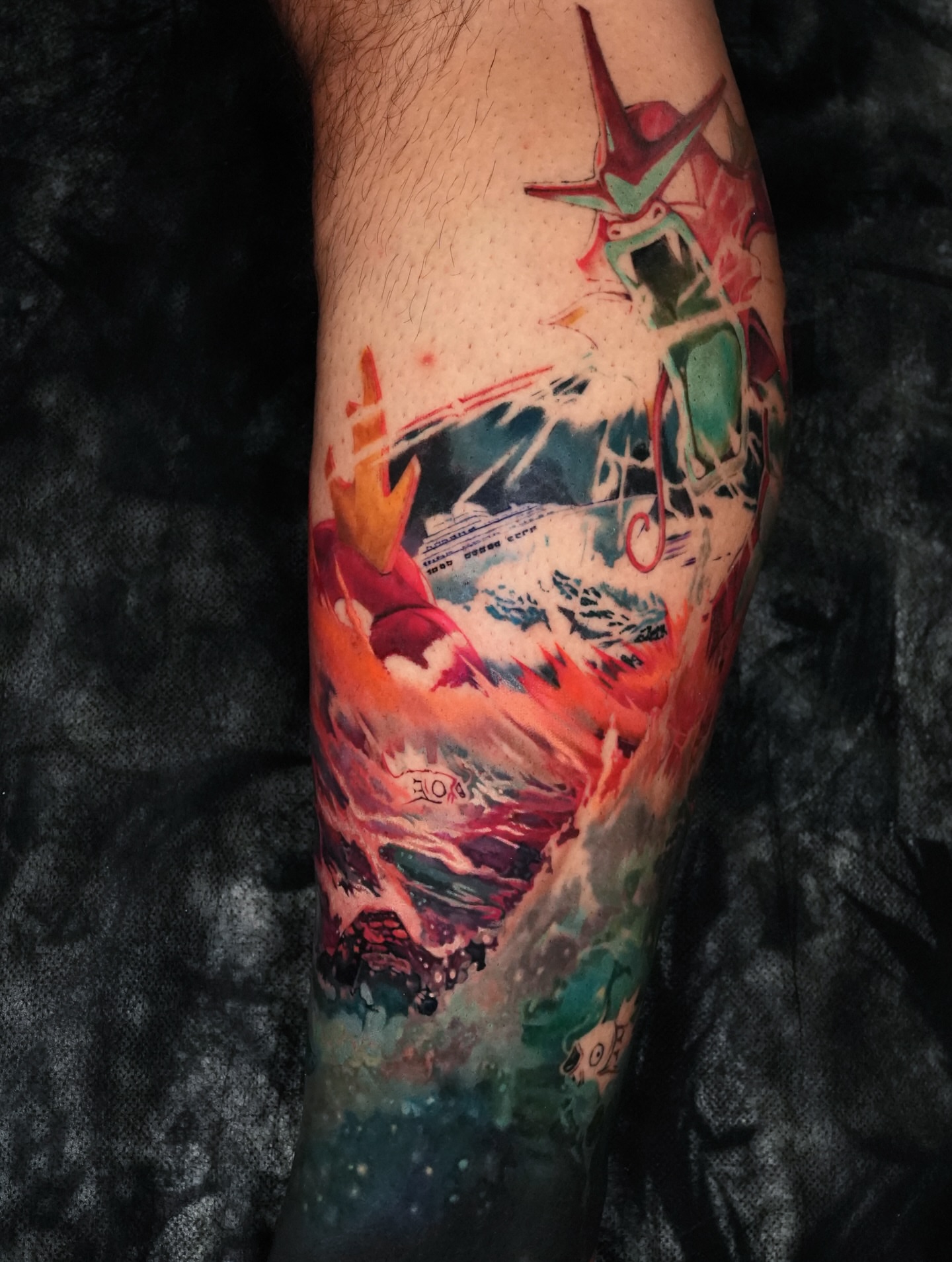 Shipwreck dotwork tattoo on the calf by Gerardo Brawder