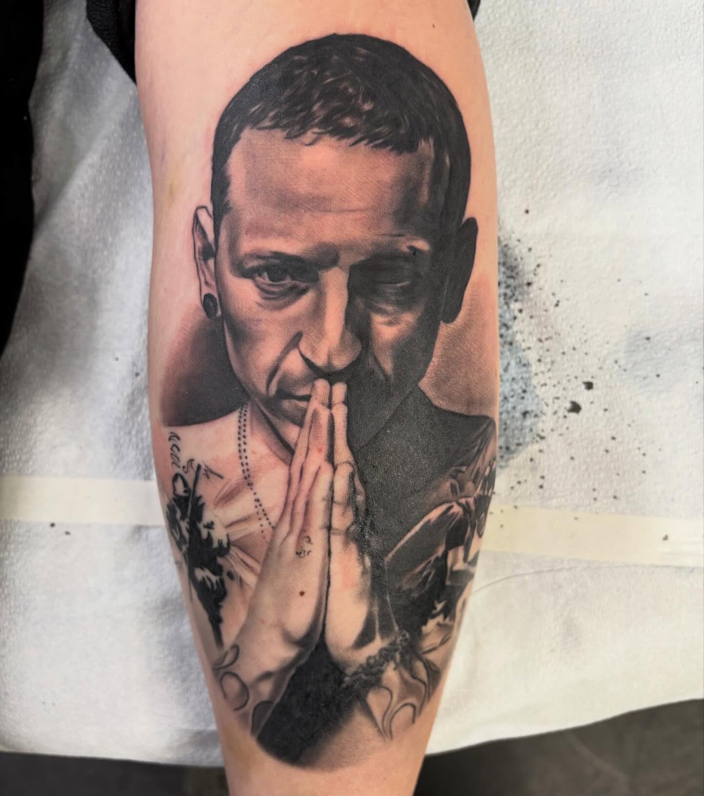 Praying man realism tattoo on the forearm by Mike Doherty, Abington, Massachusetts