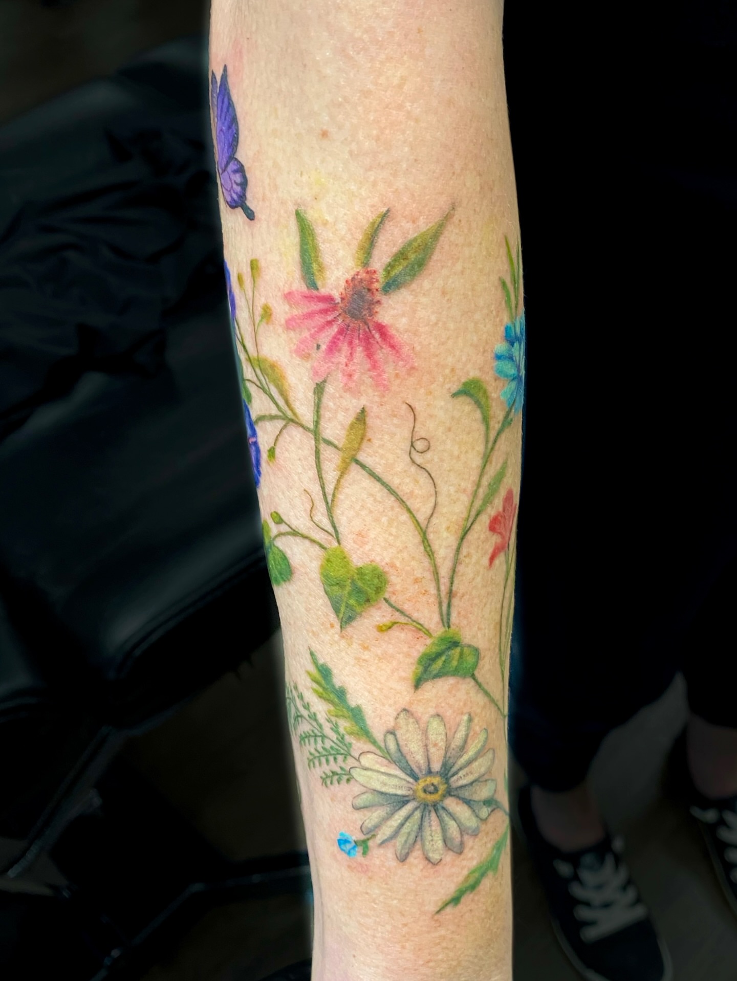 Floral arrangement watercolor tattoo on the forearm by Nicole Parenti ✨, Franklin, Tennessee