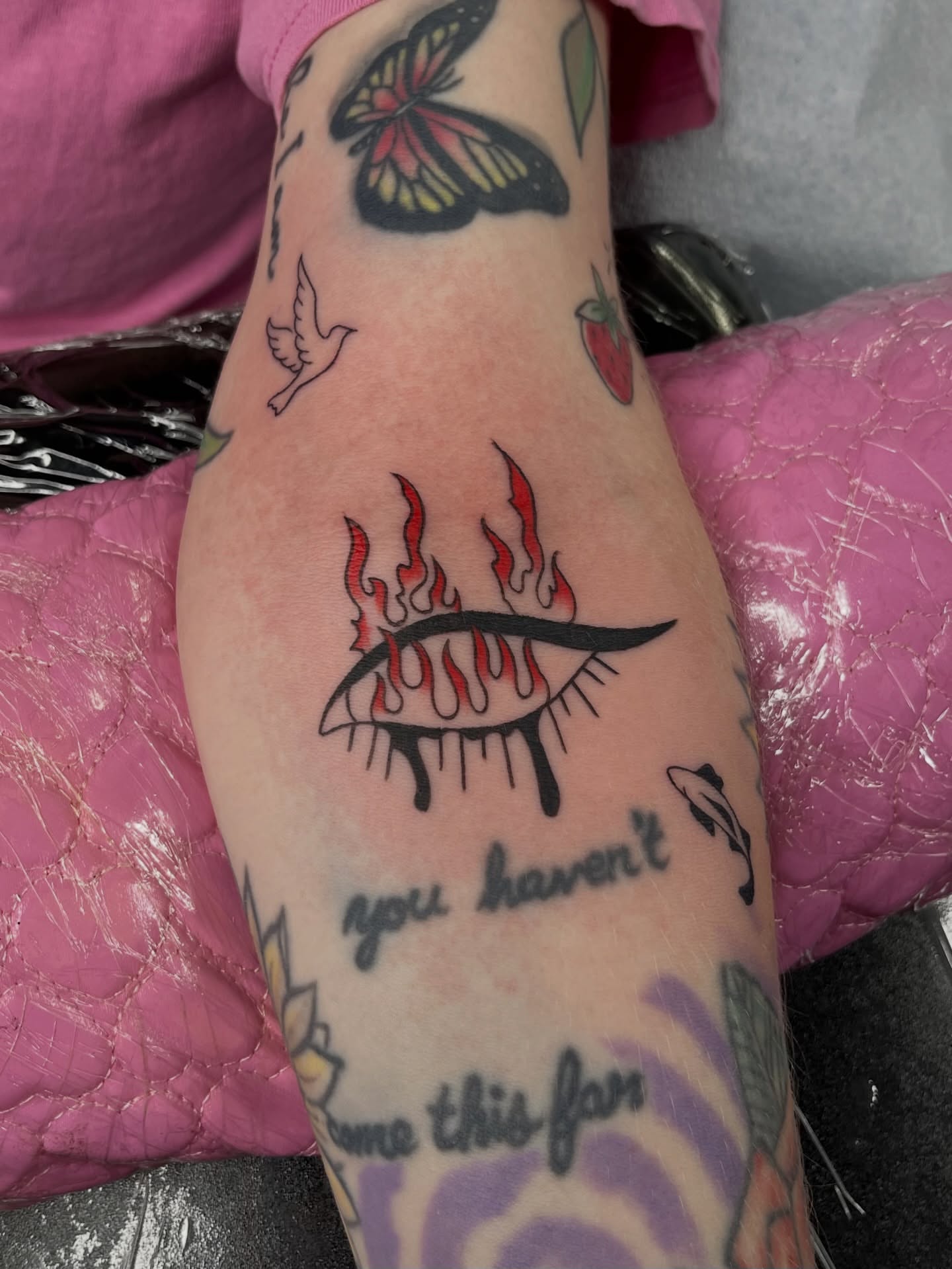 Flaming eye neo-traditional tattoo on the forearm by ✩gracie ⋆｡°✩