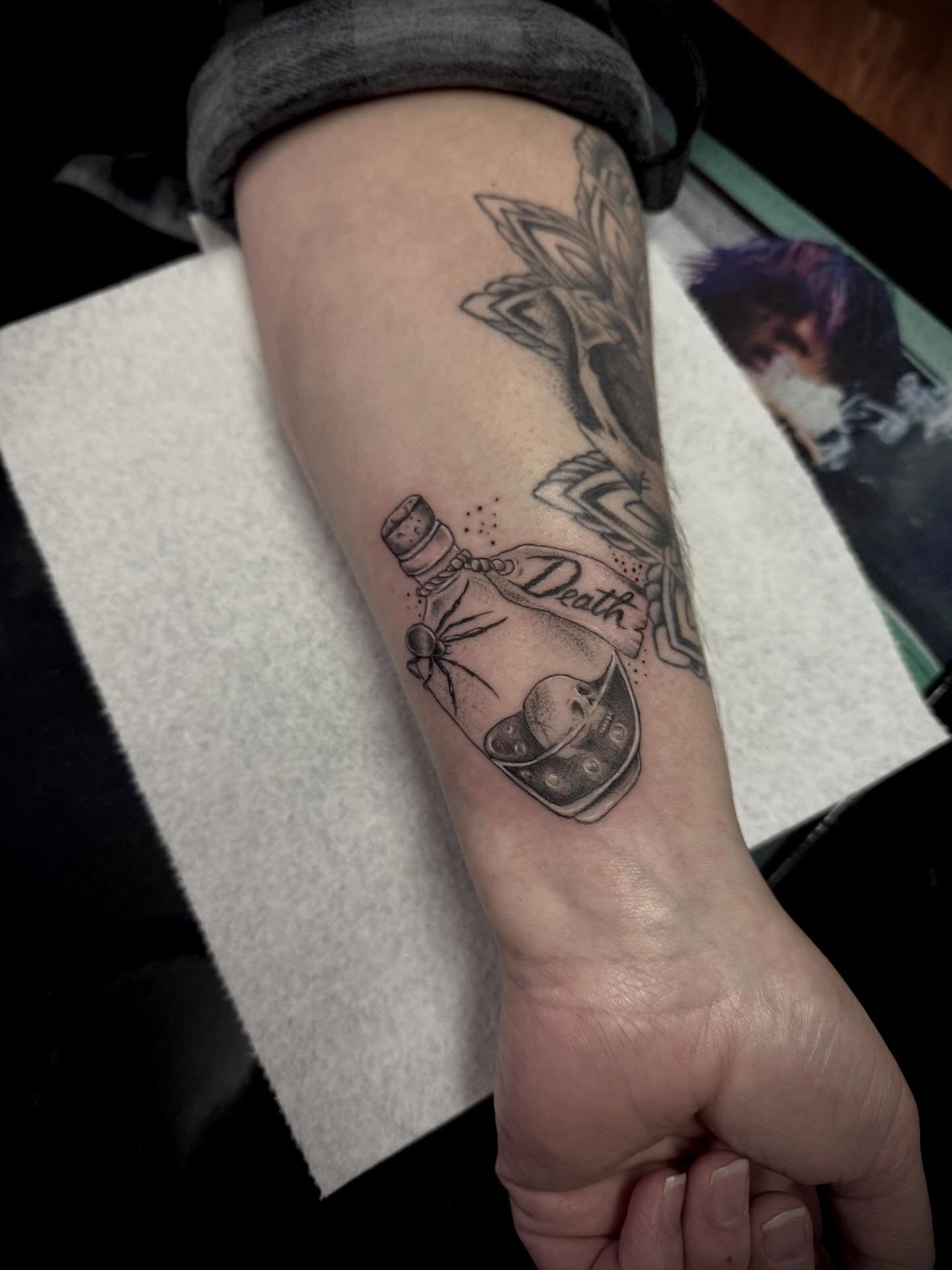 Tattoo by @linework_lacey — dotwork, black_and_grey