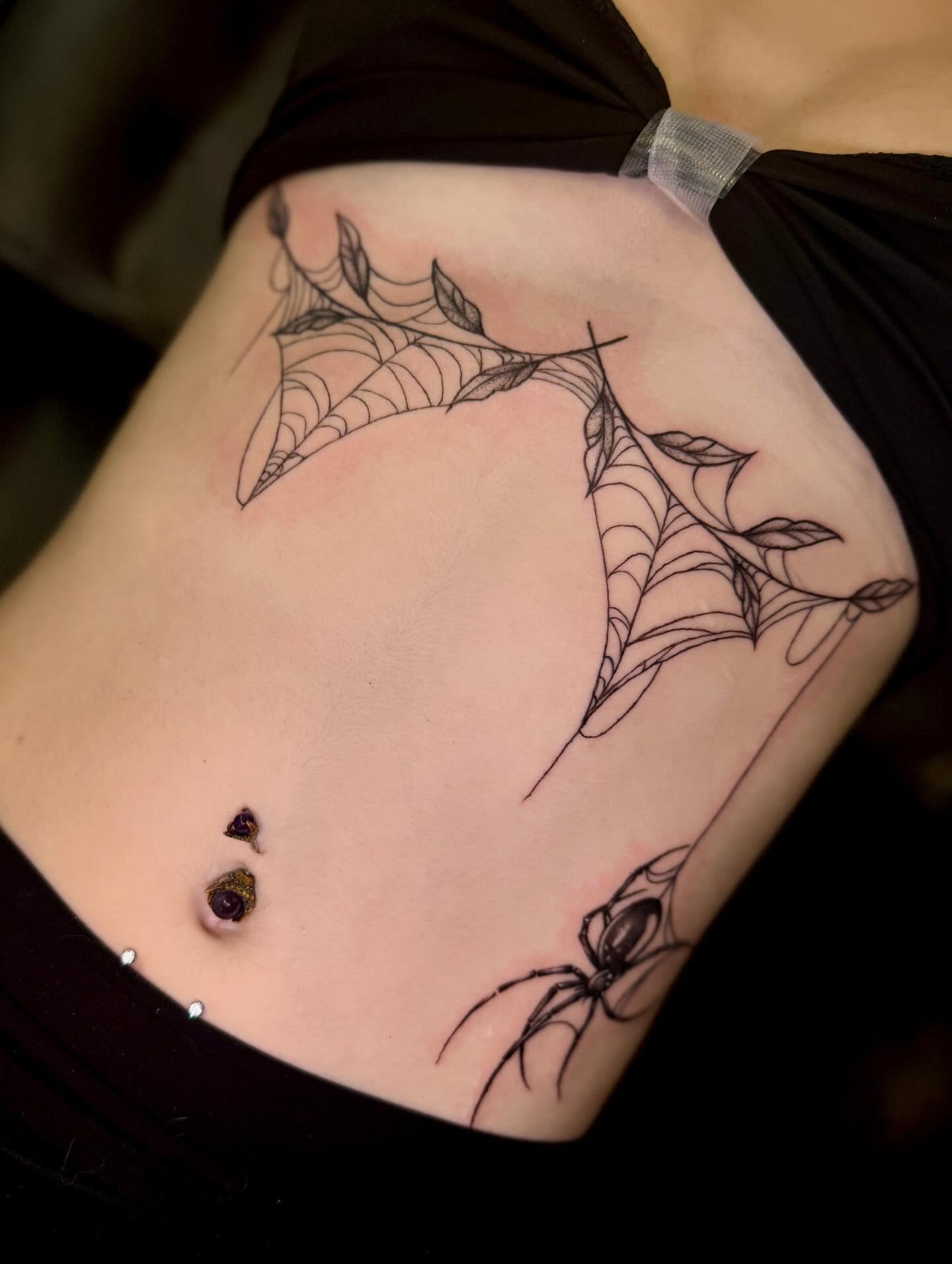 Spider web black and grey tattoo on the ribs by πβ¨ππ₯π’π©ππΆ β¨π