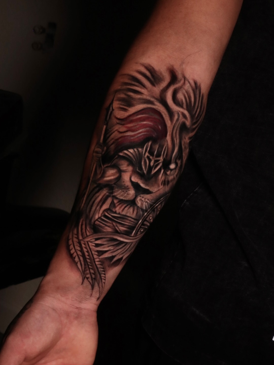 Lion realism tattoo on the forearm by Mr Letters🗡️