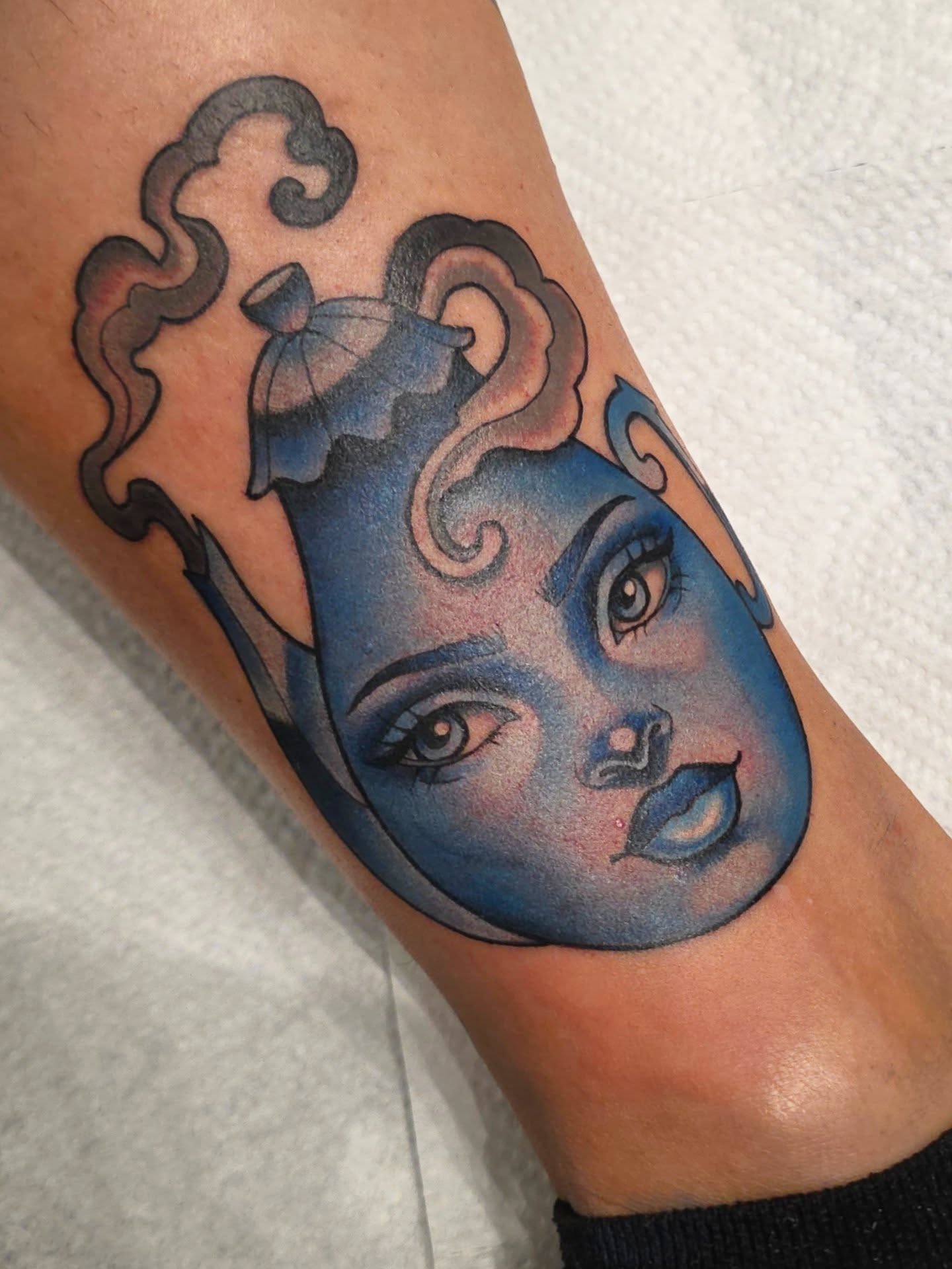Female face realism tattoo on the forearm by April High ☆ Tattoo Artist