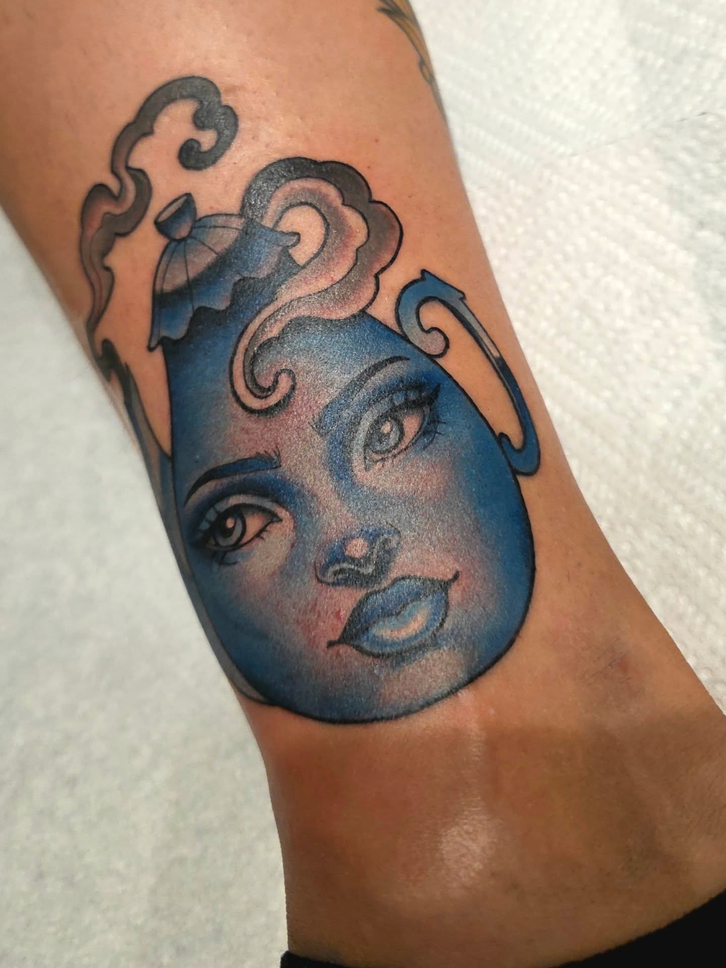 Female face realism tattoo on the forearm by April High ☆ Tattoo Artist