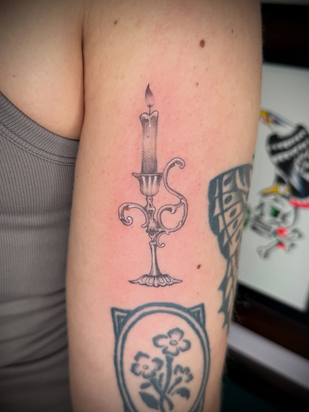 Tattoo by @tattoos.stephanie — black_and_grey, fine_line