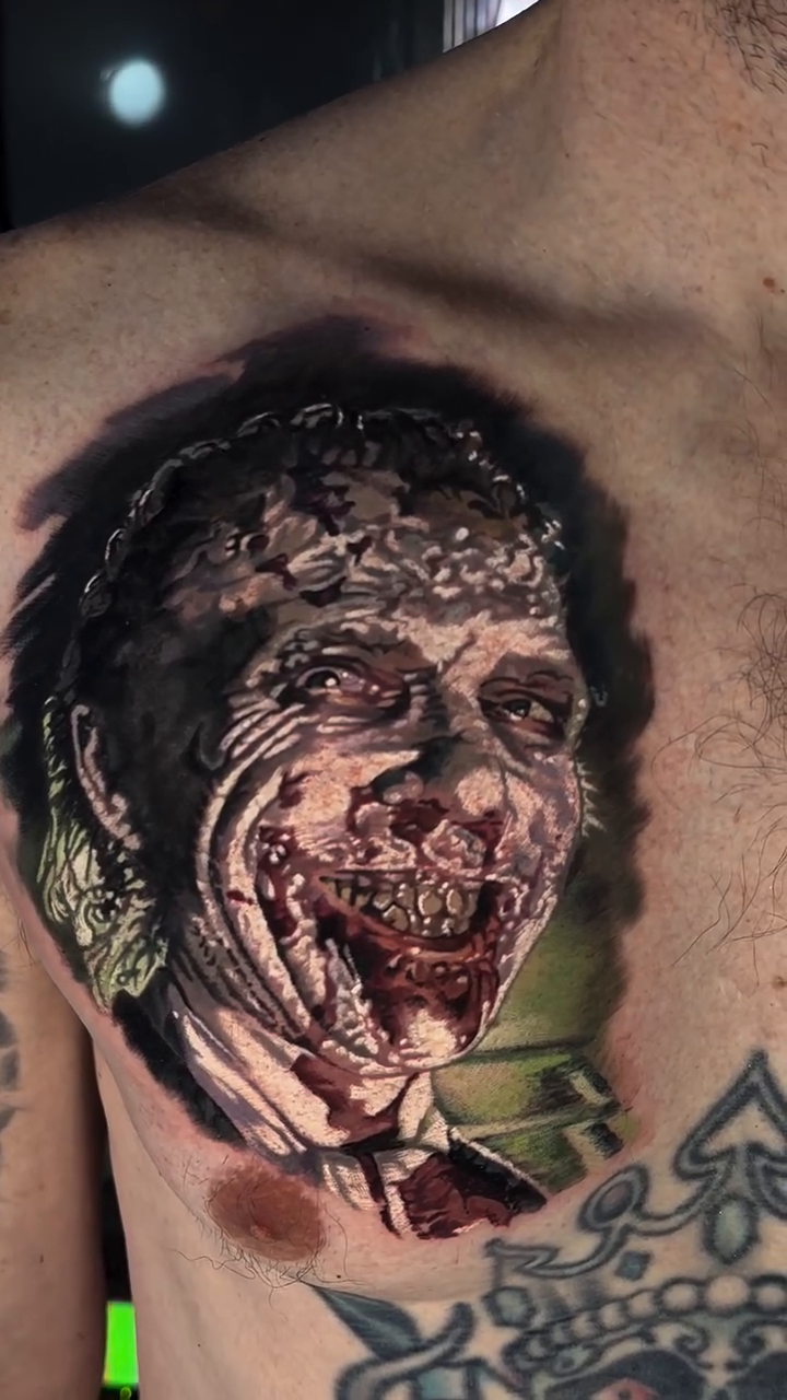 Zombie portrait realism tattoo by Steven Pelkey, Eastpointe, Michigan