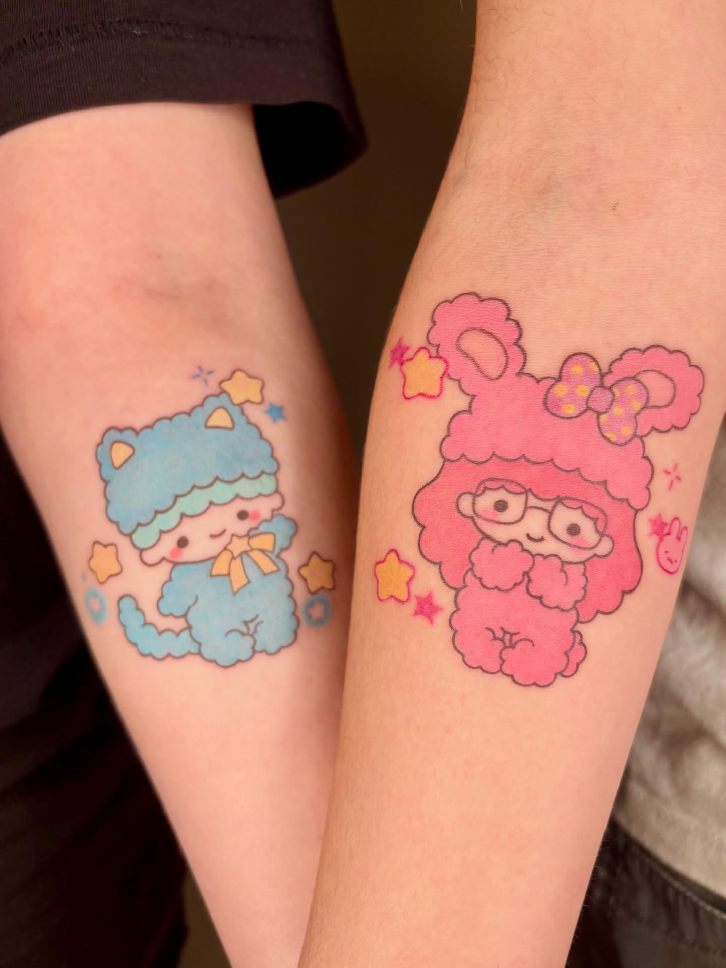 Kawaii characters illustrative tattoo on the forearm by ๐ฎ๐ถ๐ ๐ โงโห โโ.