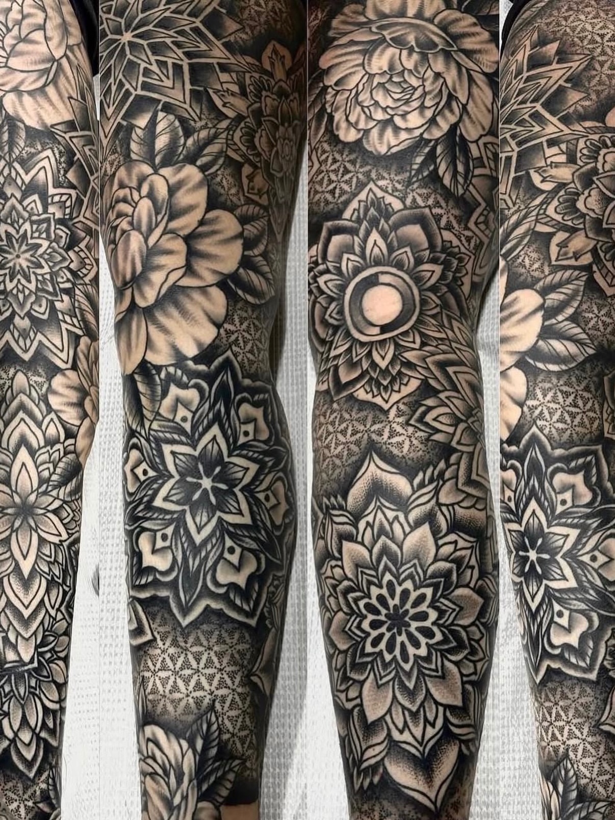 Floral mandala geometric tattoo on the forearm by Noah Diffenderfer, Phoenix, Arizona