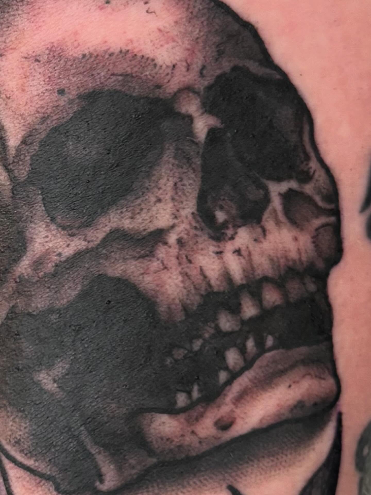 Tattoo by @chrisdafacetattoo — black_and_grey, realism