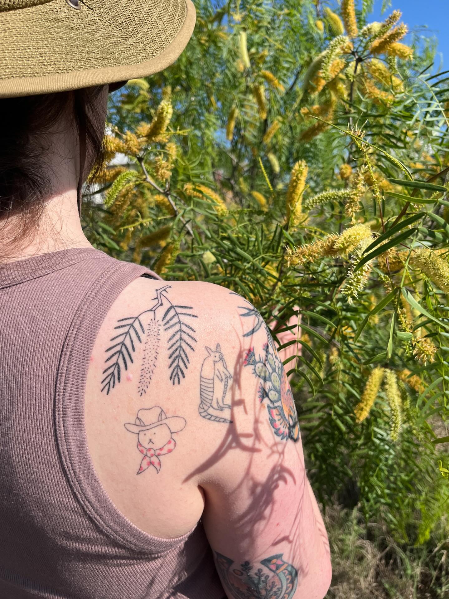 Plant and animal American traditional tattoo on the shoulder by natalie