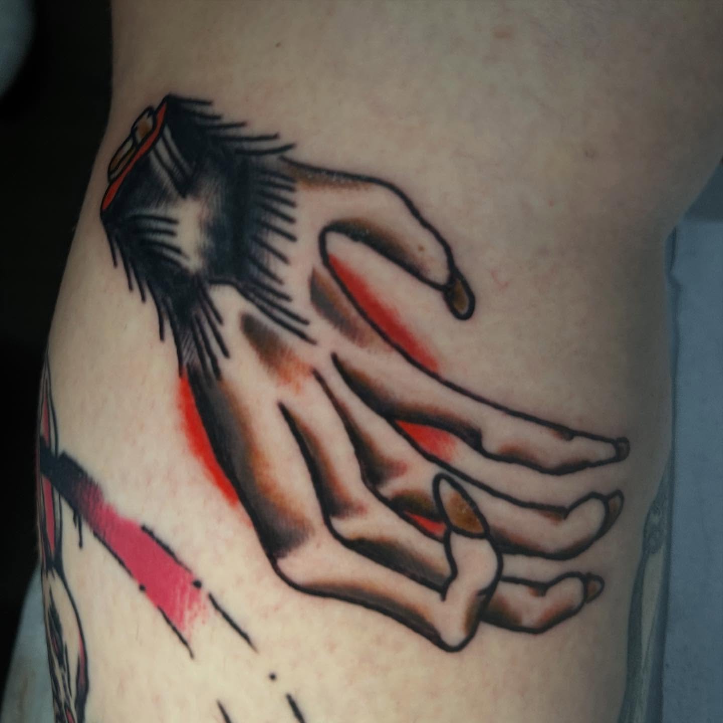 Hands American traditional tattoo on the forearm by Stephen Galena