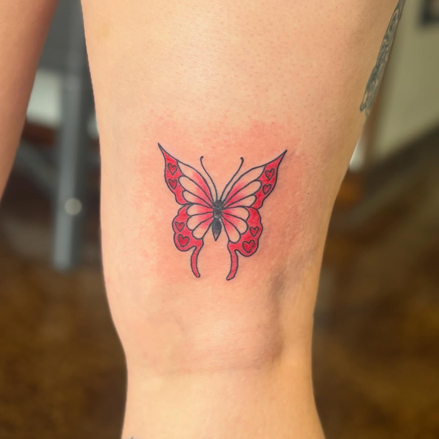 Butterfly dotwork tattoo on the forearm by Gabby, Kansas City, Missouri