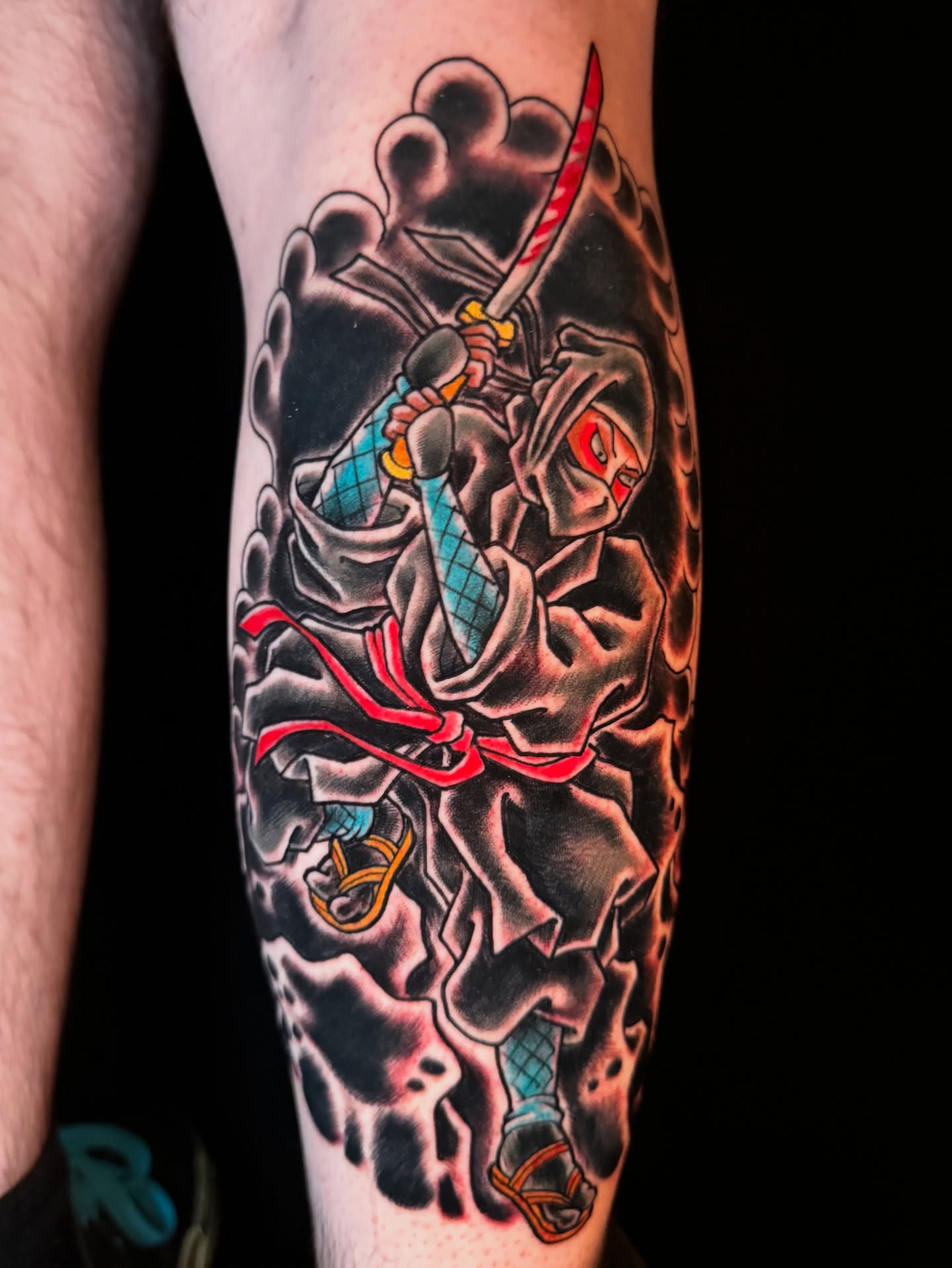 Ninja warrior American traditional tattoo on the forearm by Cary Aldridge