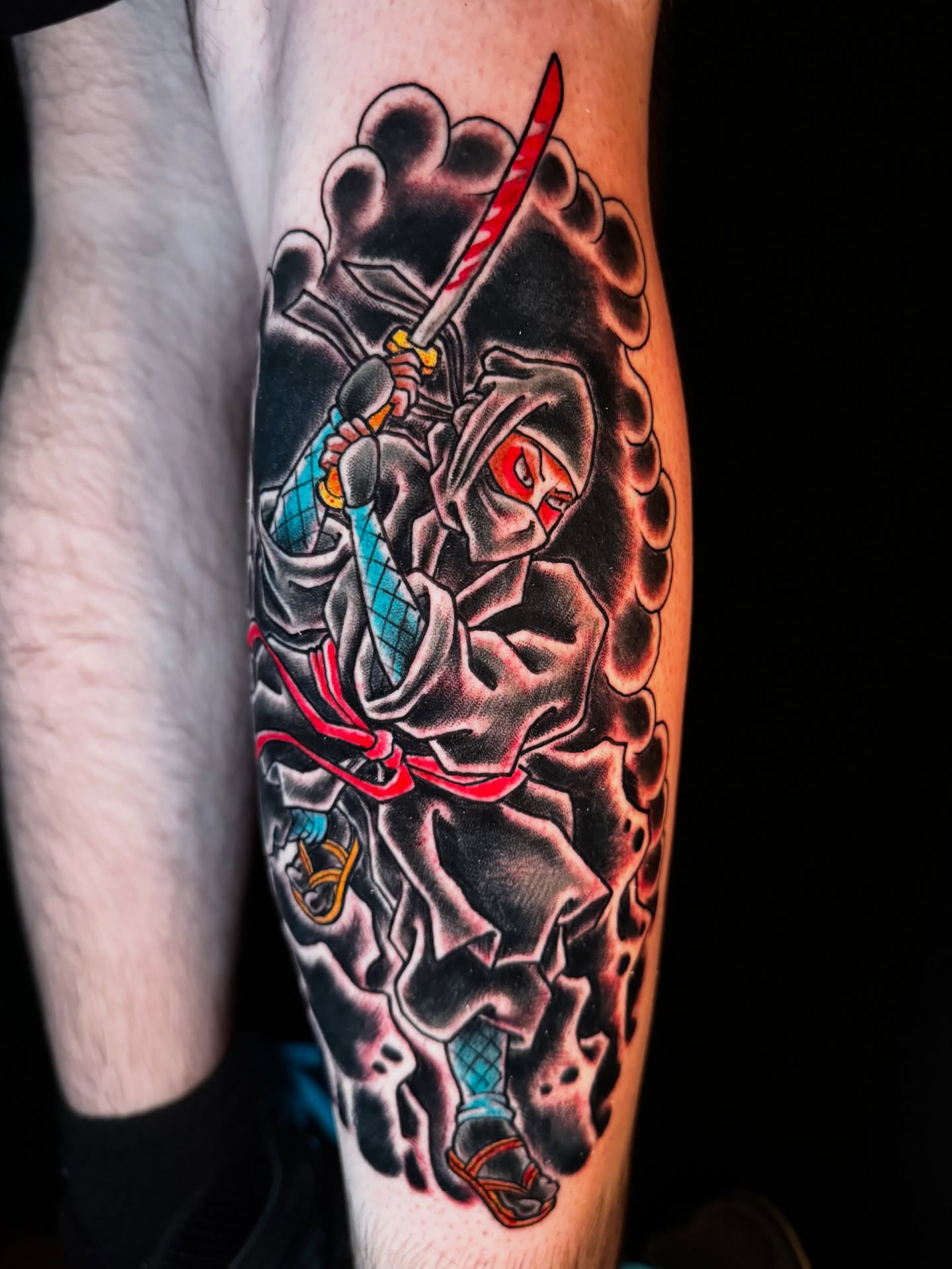 Ninja warrior japanese irezumi tattoo on the forearm by Cary Aldridge
