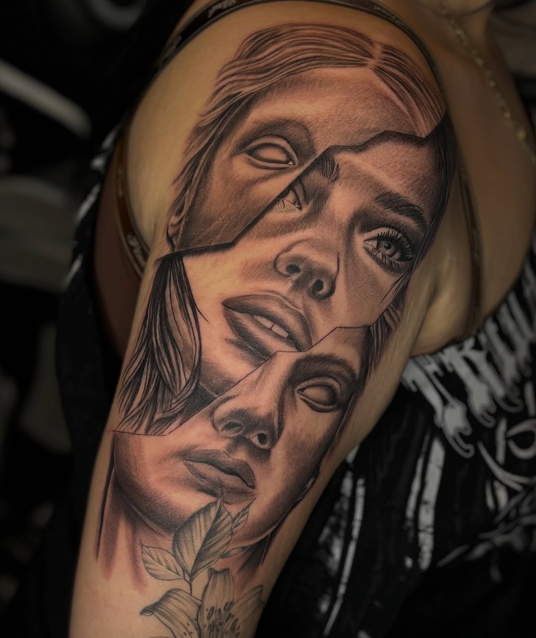 Broken face sculpture realism tattoo on the forearm by Las Vegas Tattoo Artist