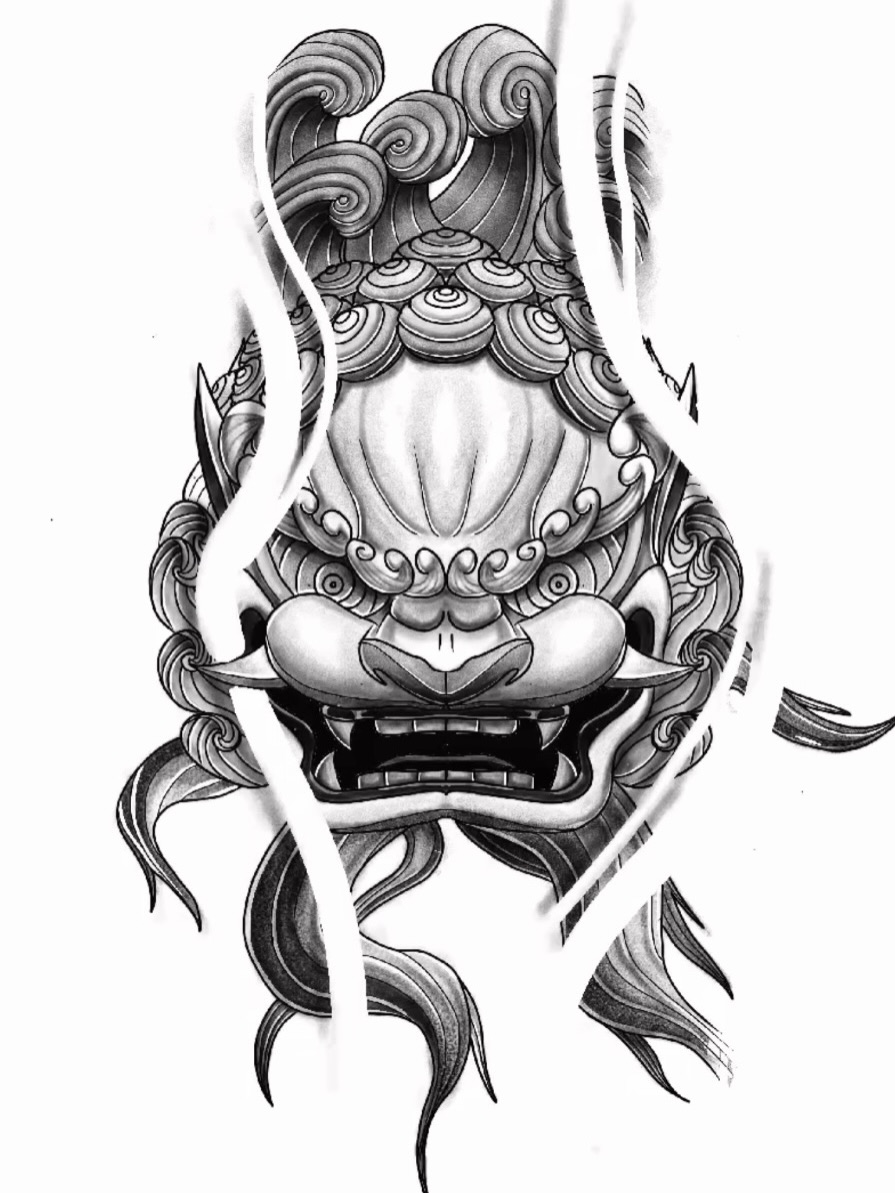 Lion mask japanese irezumi tattoo by Kevin, Las Vegas, Nevada