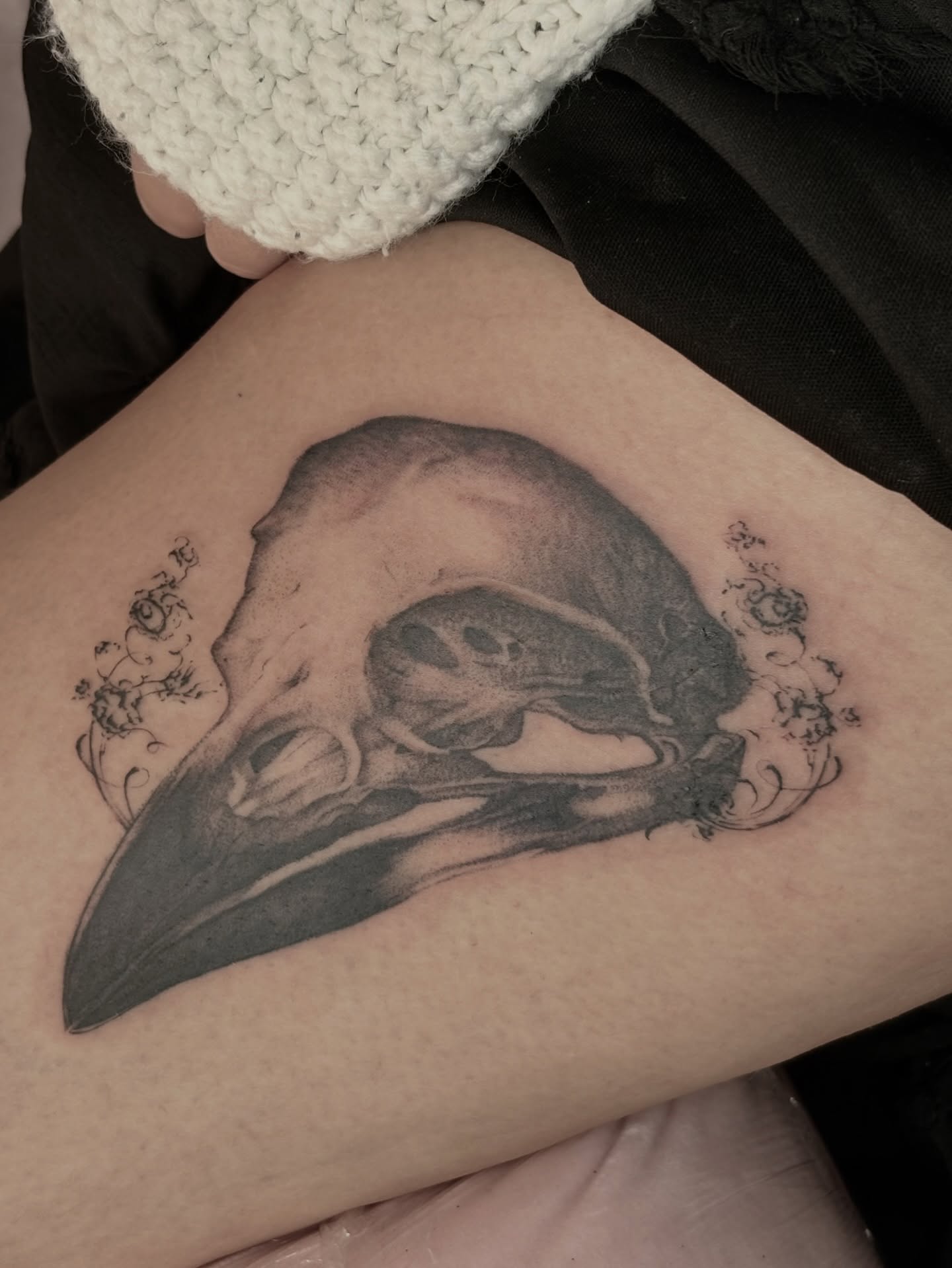 Crow skull realism tattoo on the forearm by Silvia :)