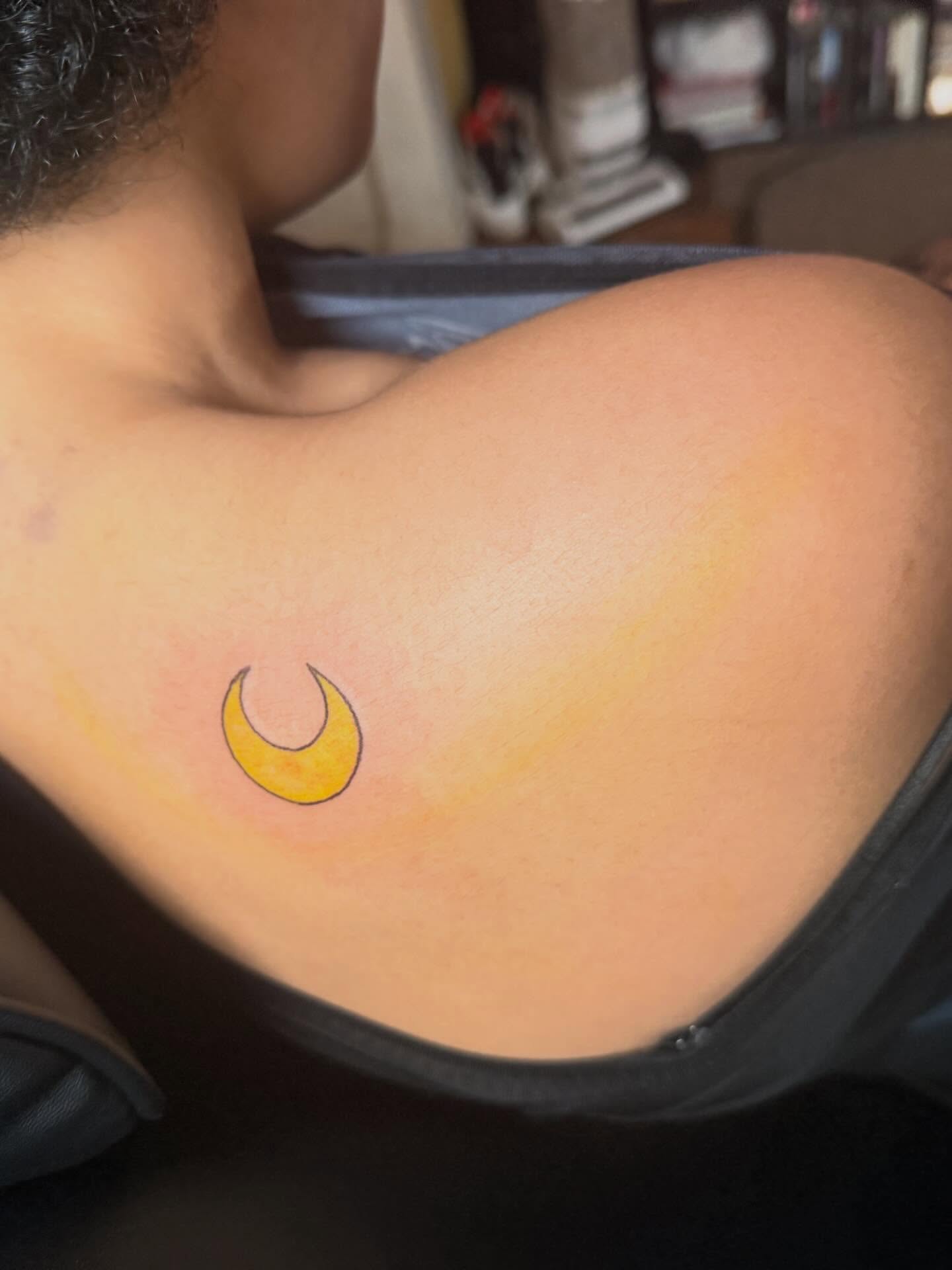 Moon minimalist tattoo on the shoulder by @bloodline__legacy