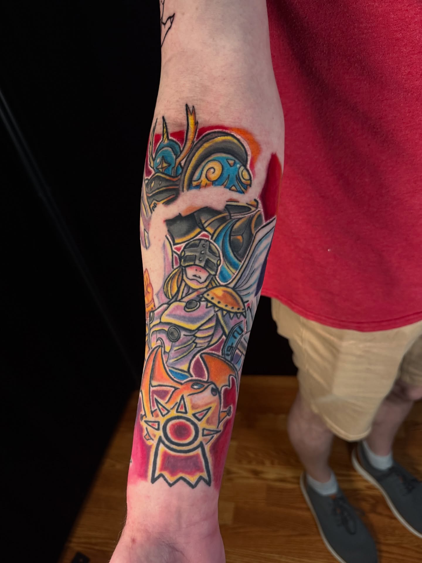 Warrior new school tattoo on the forearm by joshua sides